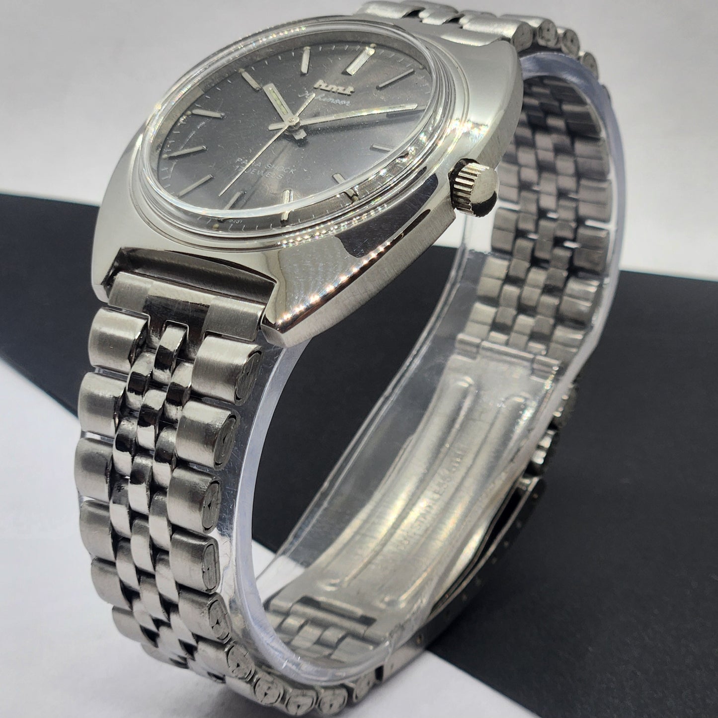 Vintage Original HMT Kohinoor Hand Winding 17 Jewels Gray Face Silver Bracelet Men's Wrist Watch F24