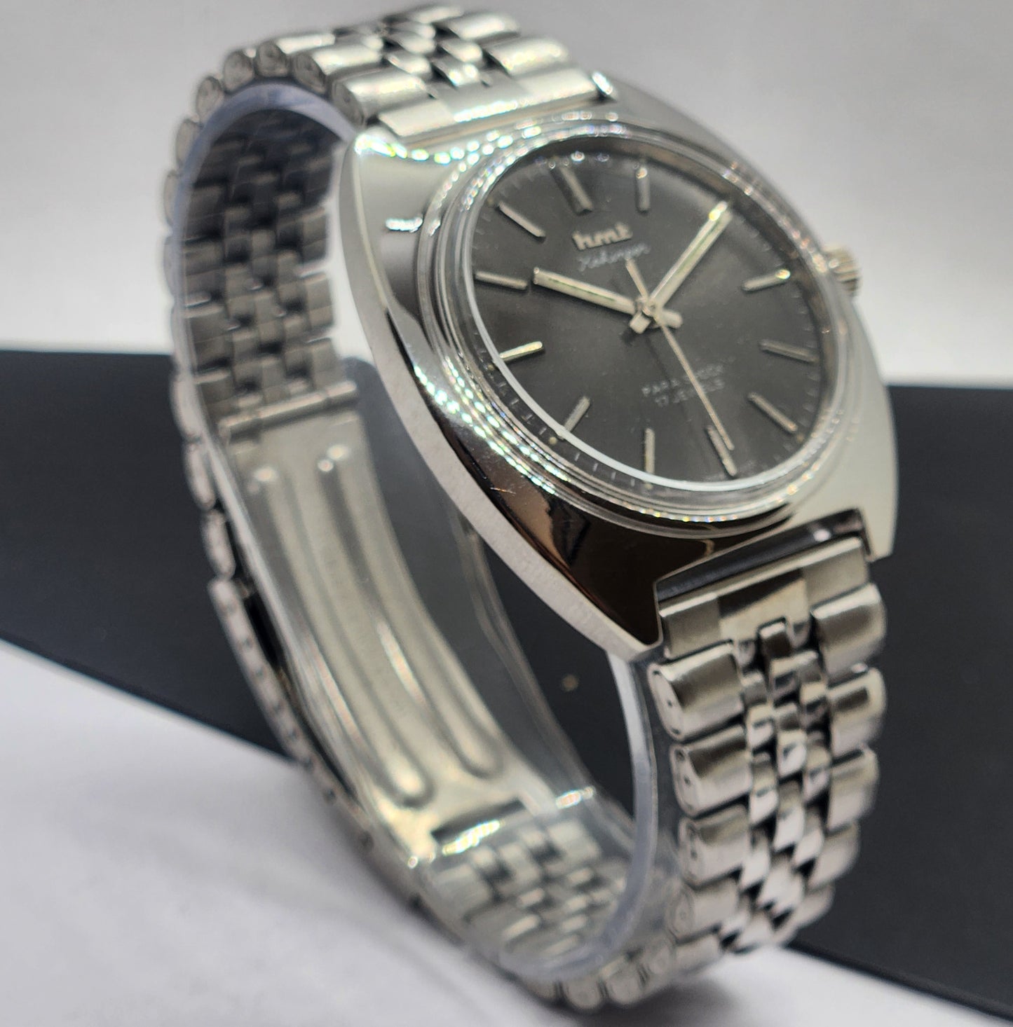 Vintage Original HMT Kohinoor Hand Winding 17 Jewels Gray Face Silver Bracelet Men's Wrist Watch F24