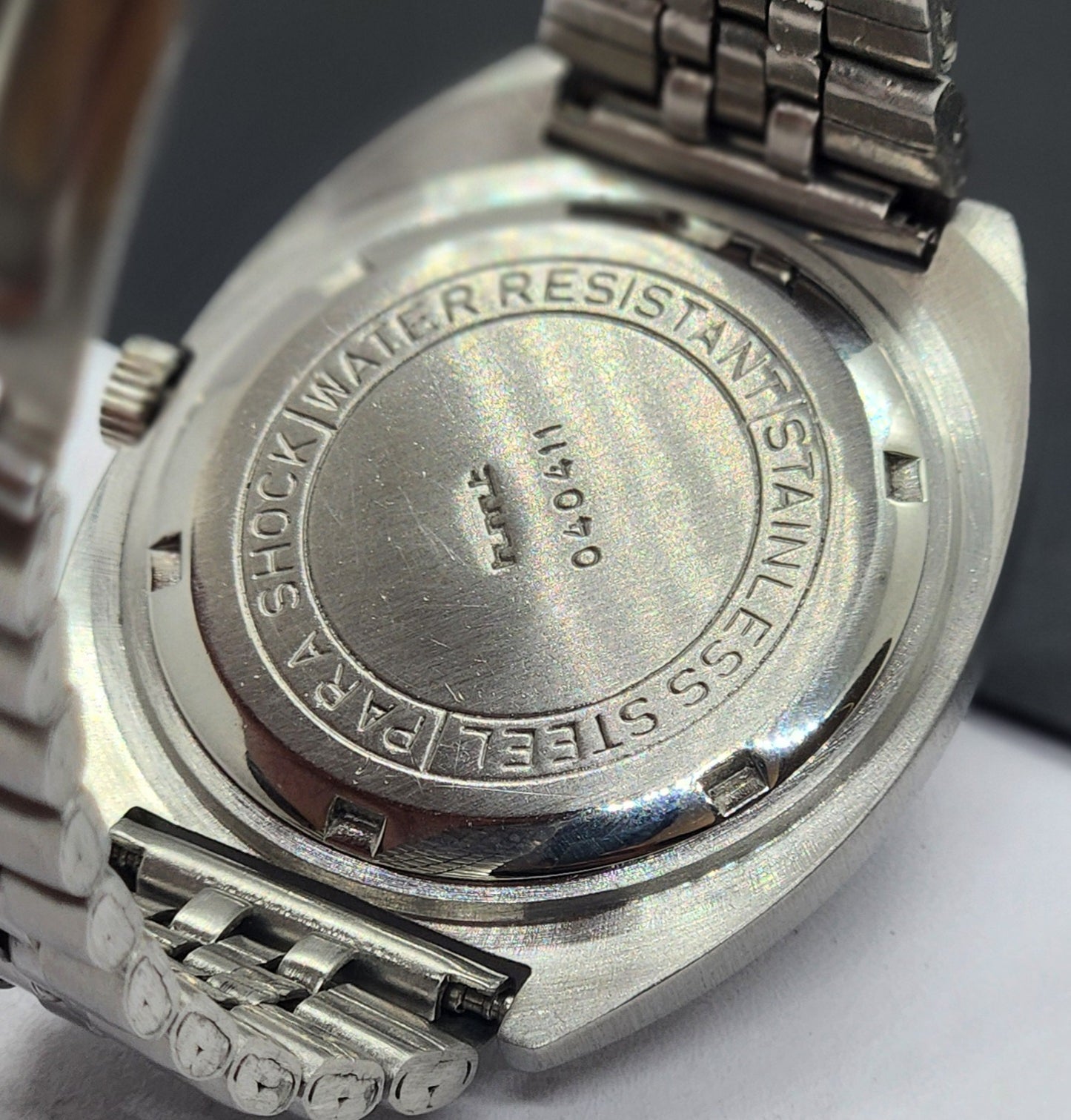 Vintage Original HMT Kohinoor Hand Winding 17 Jewels Gray Face Silver Bracelet Men's Wrist Watch F24