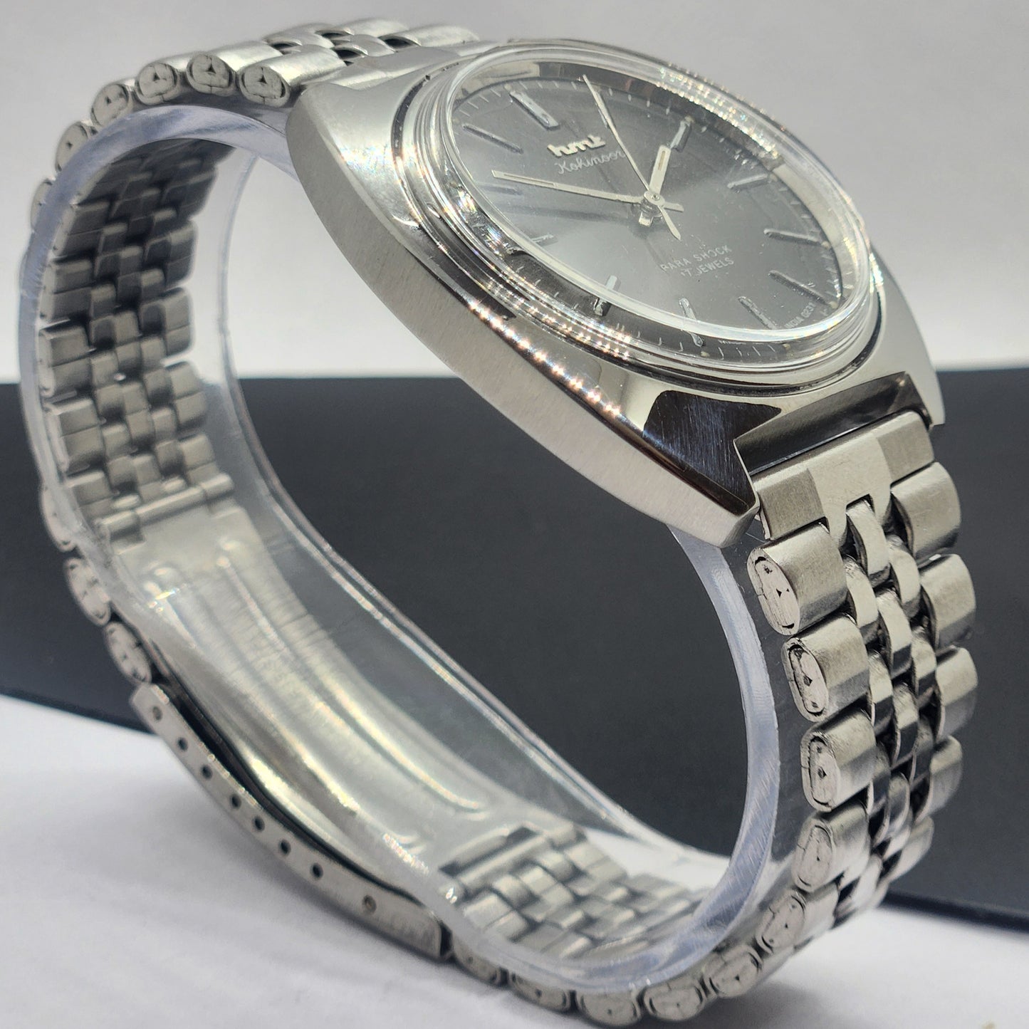 Vintage Original HMT Kohinoor Hand Winding 17 Jewels Gray Face Silver Bracelet Men's Wrist Watch F25