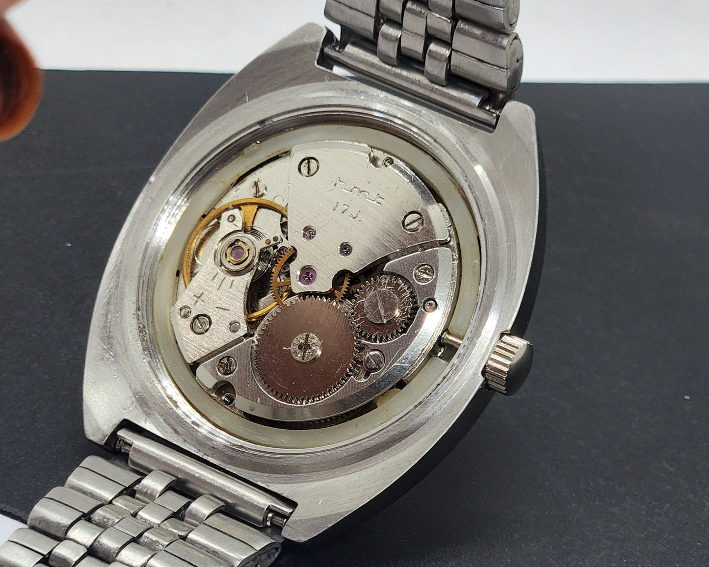 Vintage Original HMT Kohinoor Hand Winding 17 Jewels Gray Face Silver Bracelet Men's Wrist Watch F25