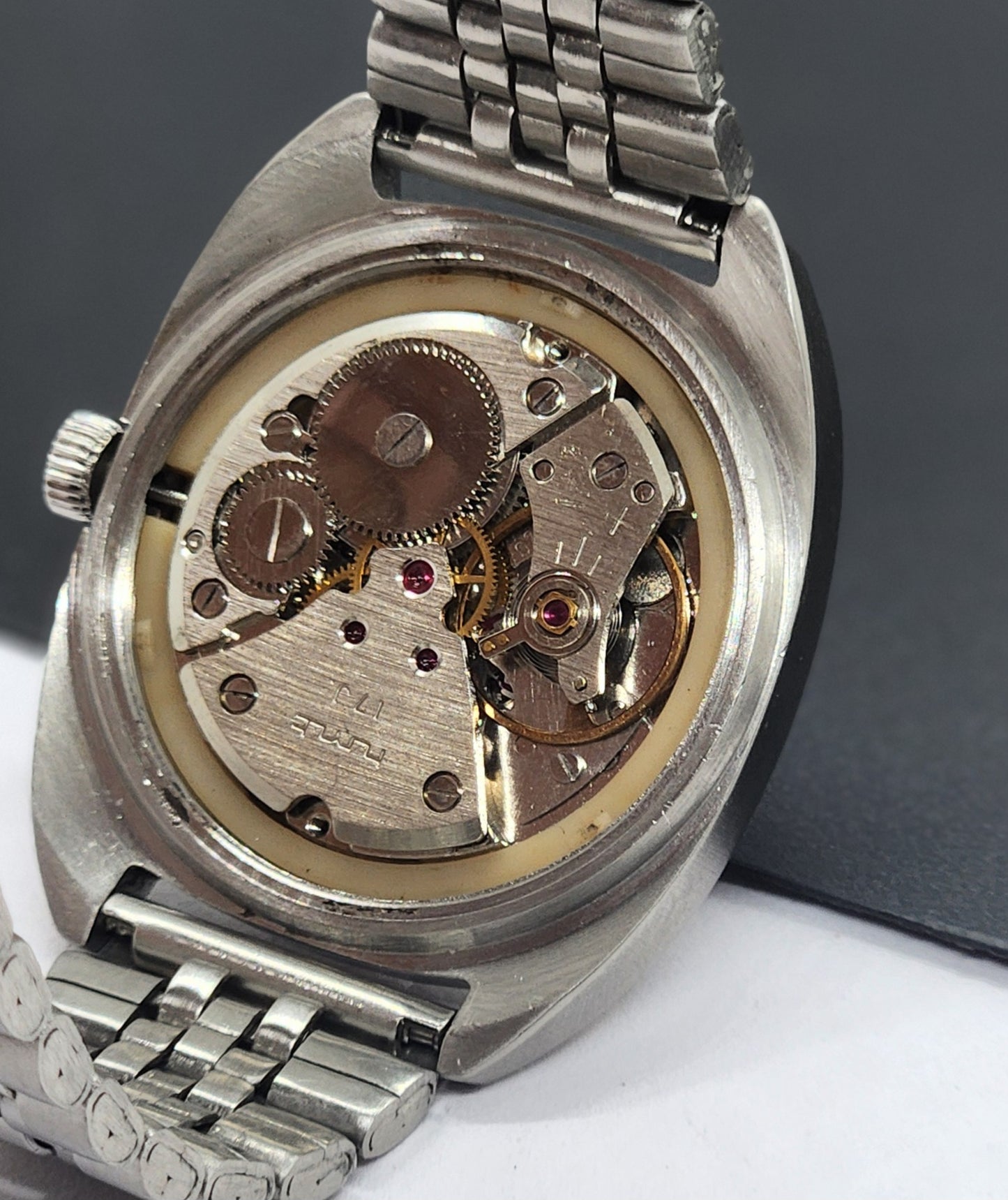 Vintage Original HMT Kohinoor Hand Winding 17 Jewels Gray Face Silver Bracelet Men's Wrist Watch F26