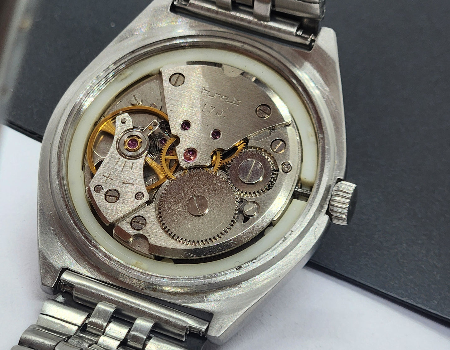 Vintage Original HMT Sandeep Hand Winding 17 Jewels White Face Silver Bracelet Men's Wrist Watch F29