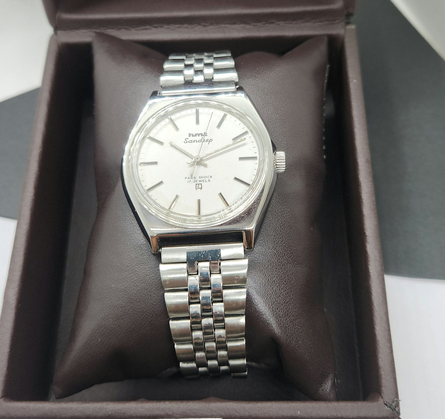 Vintage Original HMT Sandeep Hand Winding 17 Jewels White Face Silver Bracelet Men's Wrist Watch F29