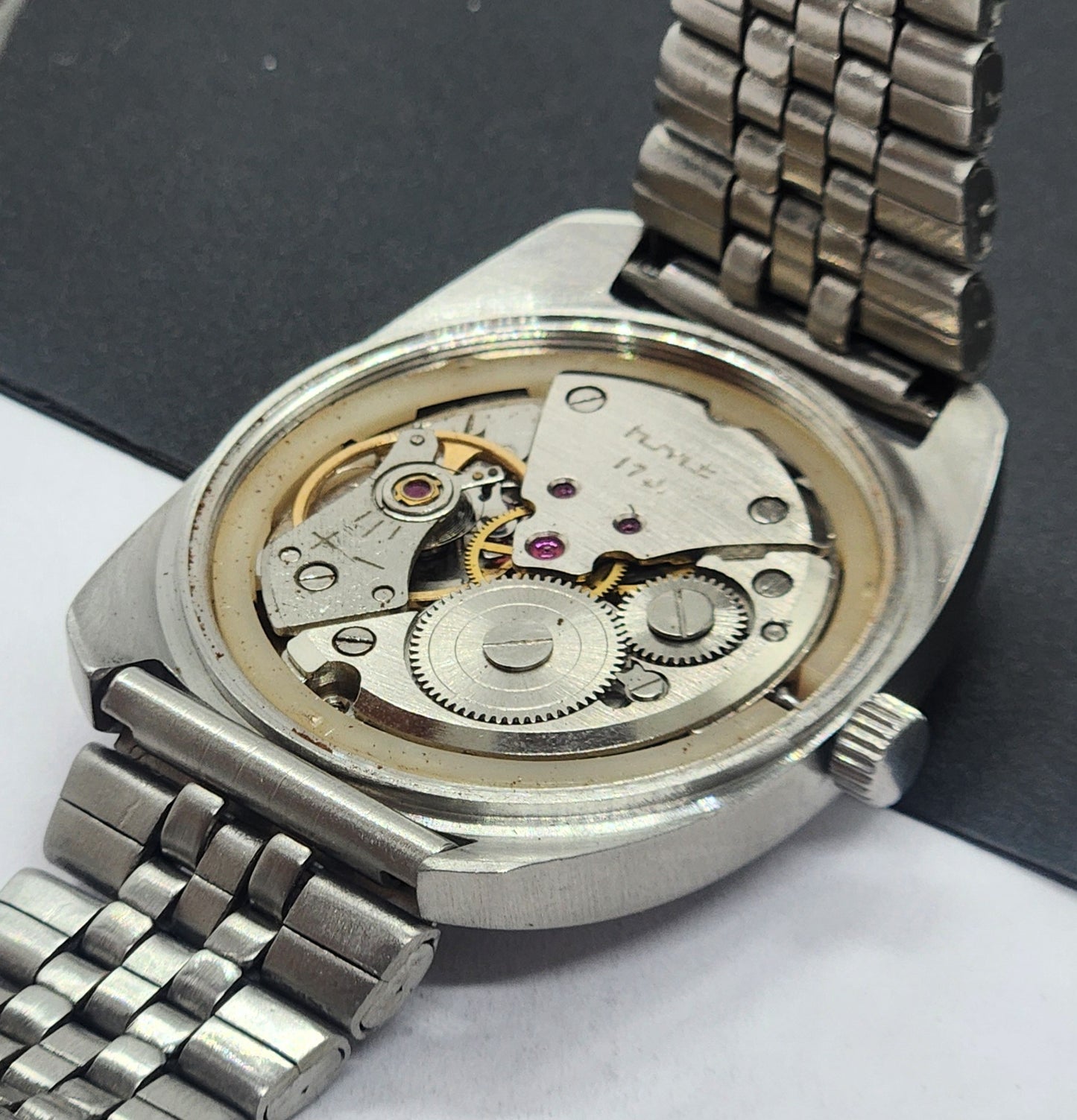 Vintage Original HMT Vijay Hand Winding 17 Jewels White Face Silver Bracelet Men's Wrist Watch F30
