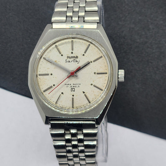 Vintage Original HMT Sartaj Hand Winding 17 Jewels White Face Silver Bracelet Men's Wrist Watch F31