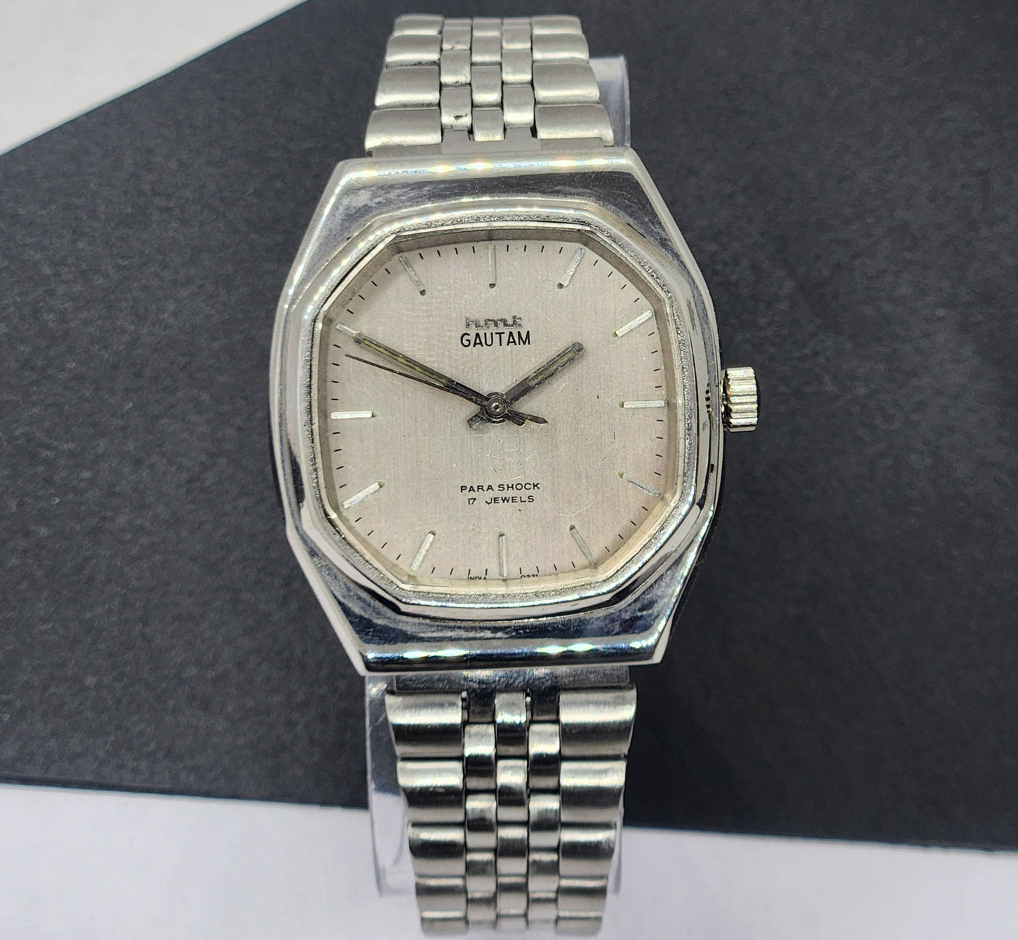 Vintage Original HMT Gautam Hand Winding 17 Jewels Silver Face Silver Bracelet Men's Wrist Watch F32