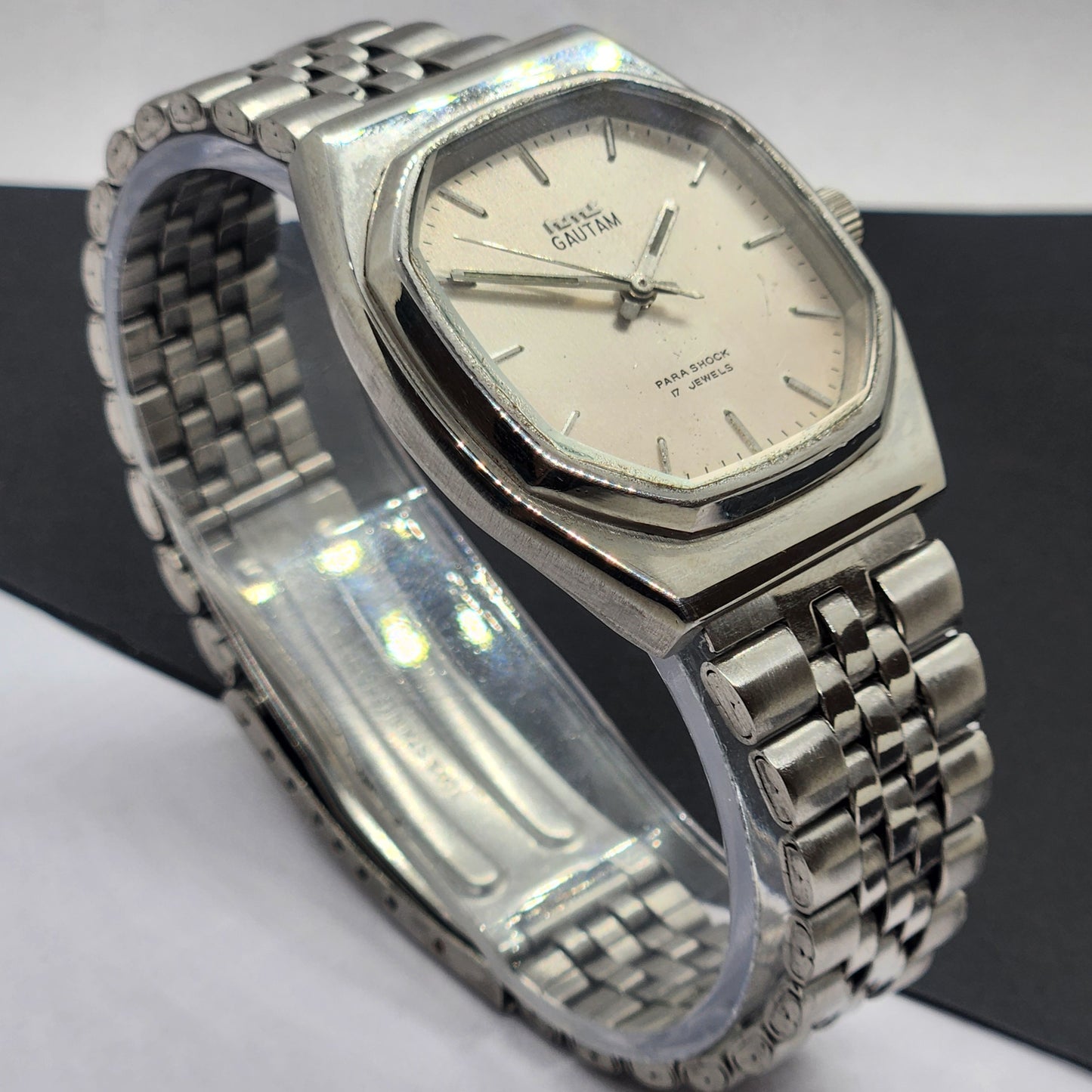 Vintage Original HMT Gautam Hand Winding 17 Jewels Silver Face Silver Bracelet Men's Wrist Watch F32