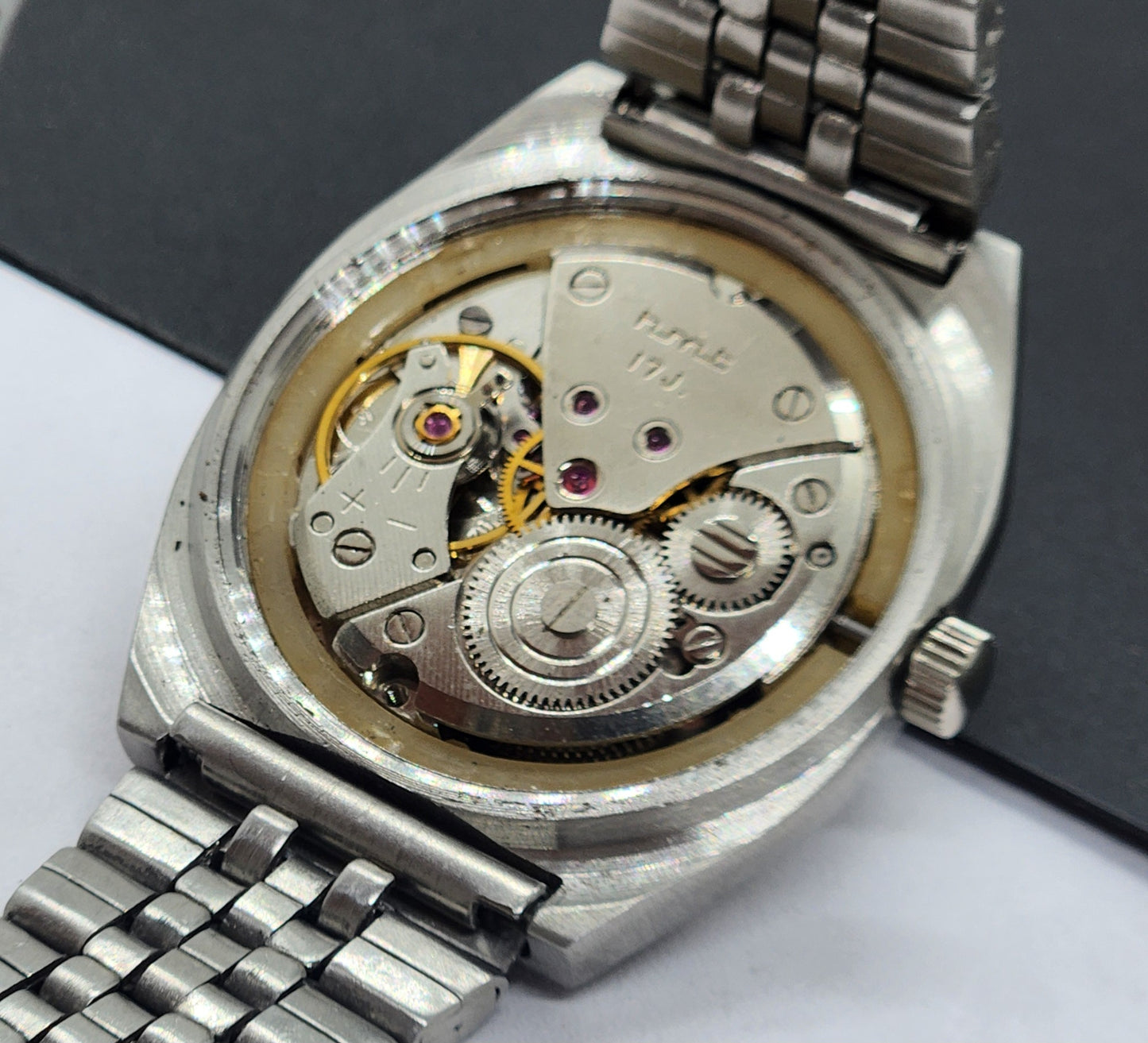 Vintage Original HMT Gautam Hand Winding 17 Jewels Silver Face Silver Bracelet Men's Wrist Watch F32