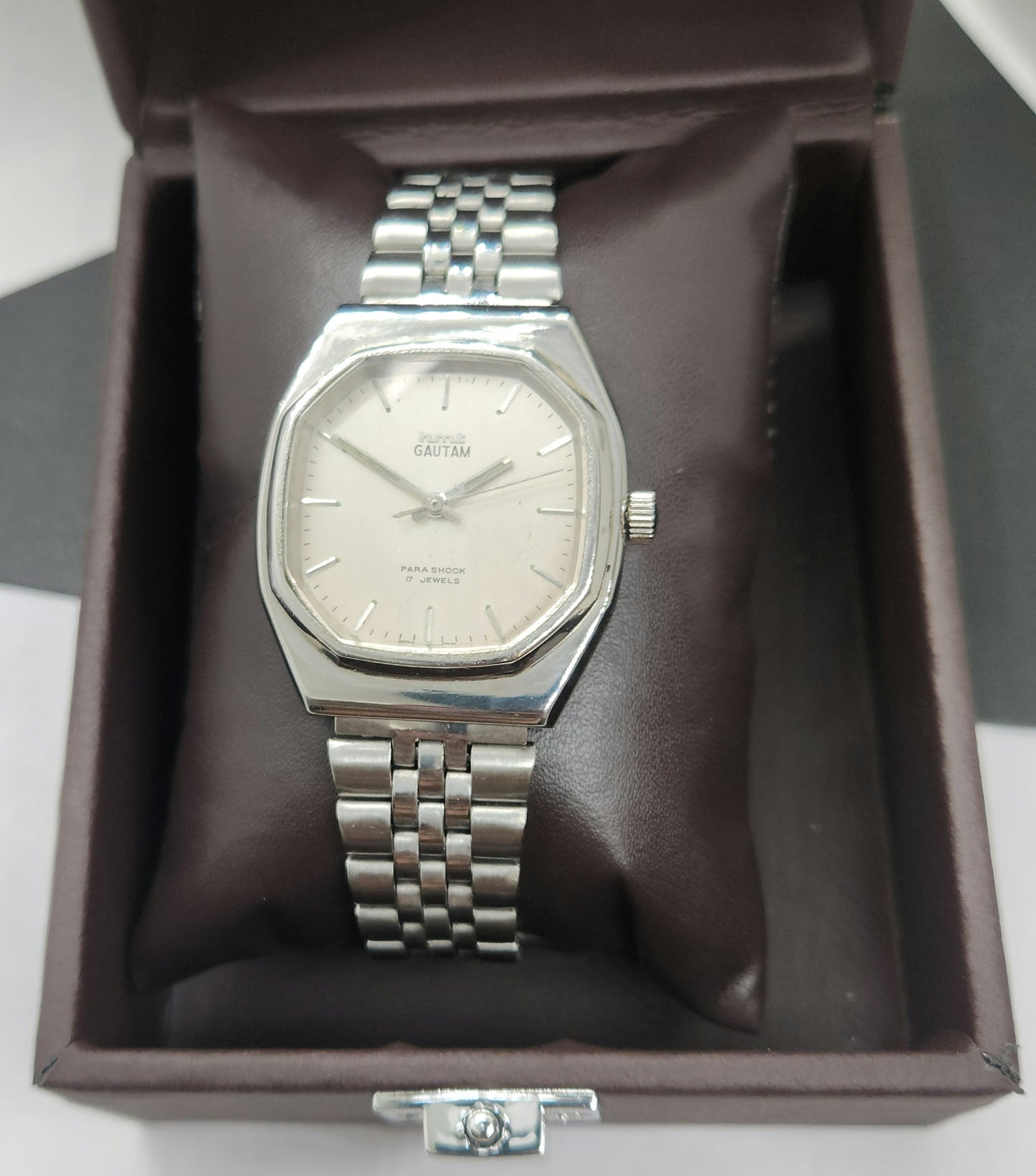Vintage Original HMT Gautam Hand Winding 17 Jewels Silver Face Silver Bracelet Men's Wrist Watch F32