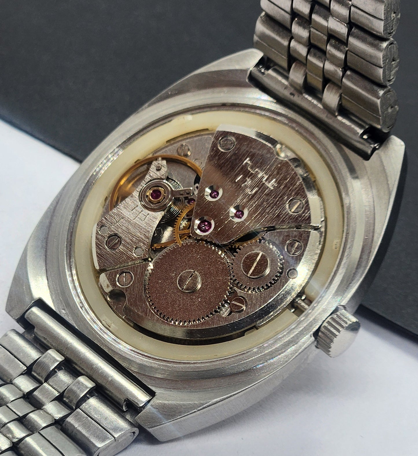Vintage Original HMT Chethan Hand Winding 17 Jewels Golden Face Silver Bracelet Men's Wrist Watch F36