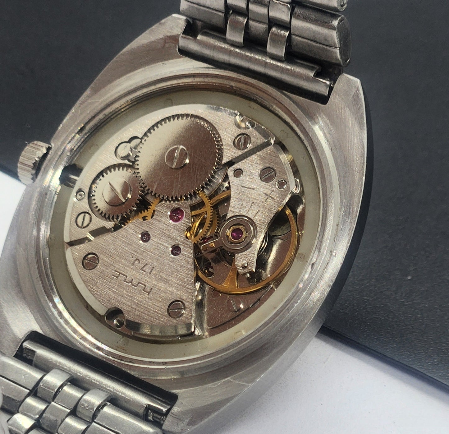 Vintage Original HMT Chethan Hand Winding 17 Jewels Golden Face Silver Bracelet Men's Wrist Watch F38