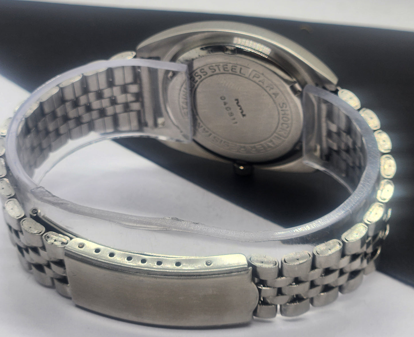 Vintage Original HMT Vijay Hand Winding 17 Jewels Black Face Silver Bracelet Men's Wrist Watch F39