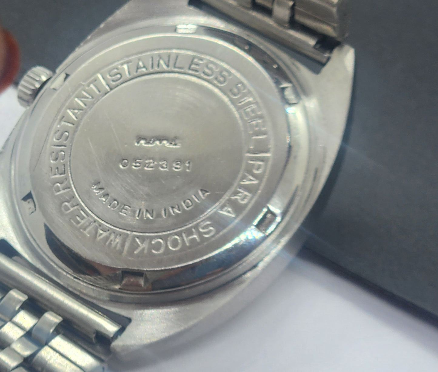 Vintage Original HMT Vijay Hand Winding 17 Jewels Golden Face Silver Bracelet Men's Wrist Watch F40