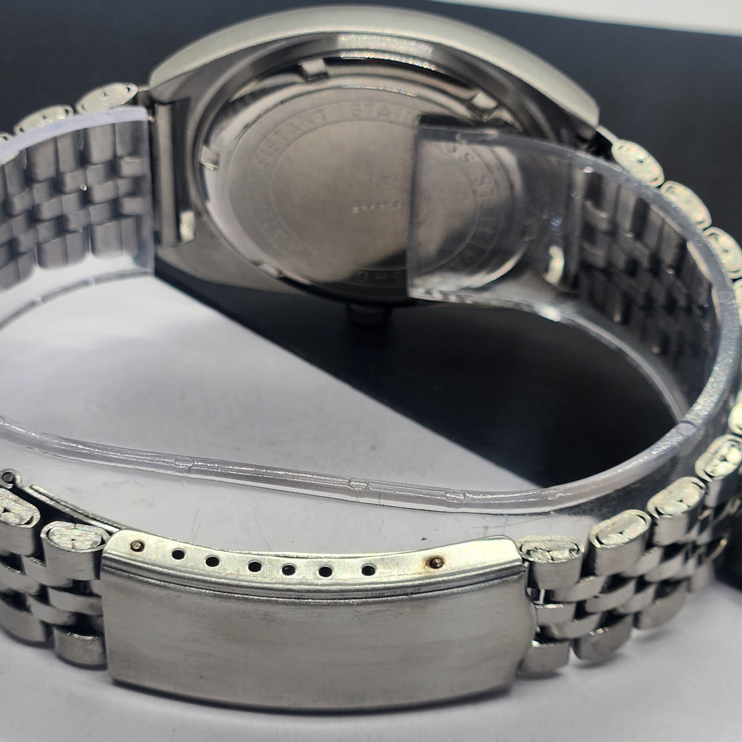 Vintage Original HMT Vijay Hand Winding 17 Jewels Black Face Silver Bracelet Men's Wrist Watch F42