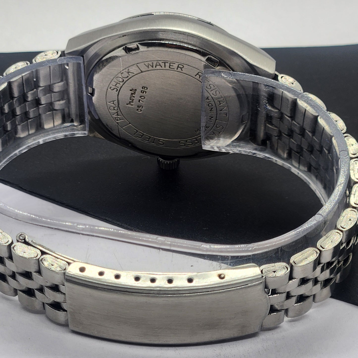 Vintage Original HMT Murya Hand Winding 17 Jewels Black Face Silver Bracelet Men's Wrist Watch F46