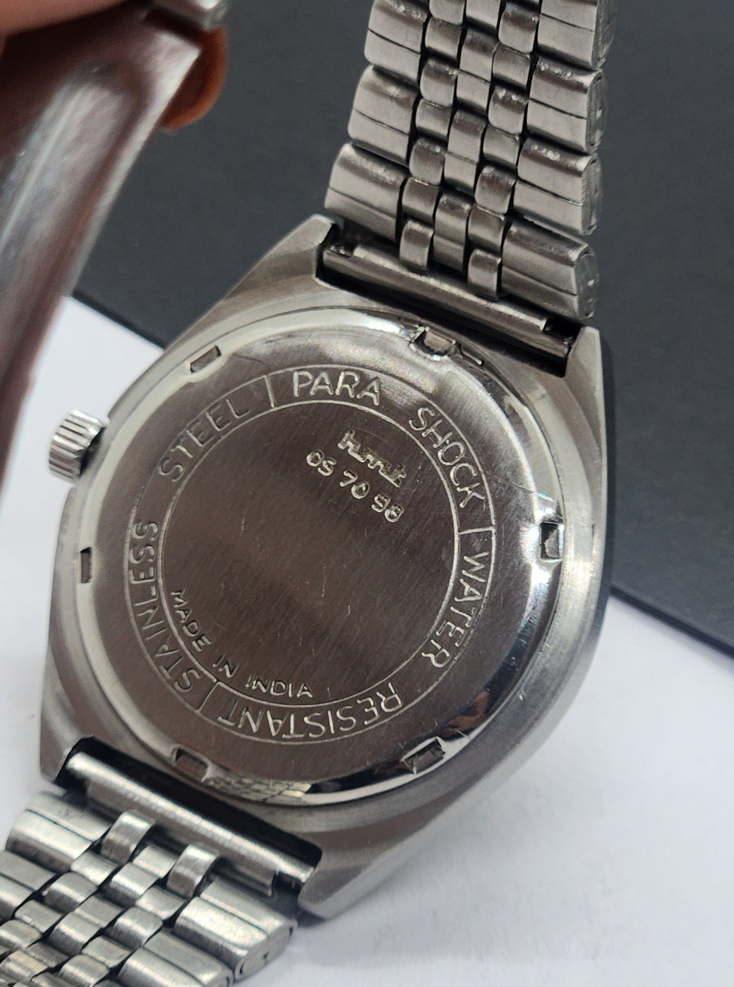 Vintage Original HMT Murya Hand Winding 17 Jewels Black Face Silver Bracelet Men's Wrist Watch F46