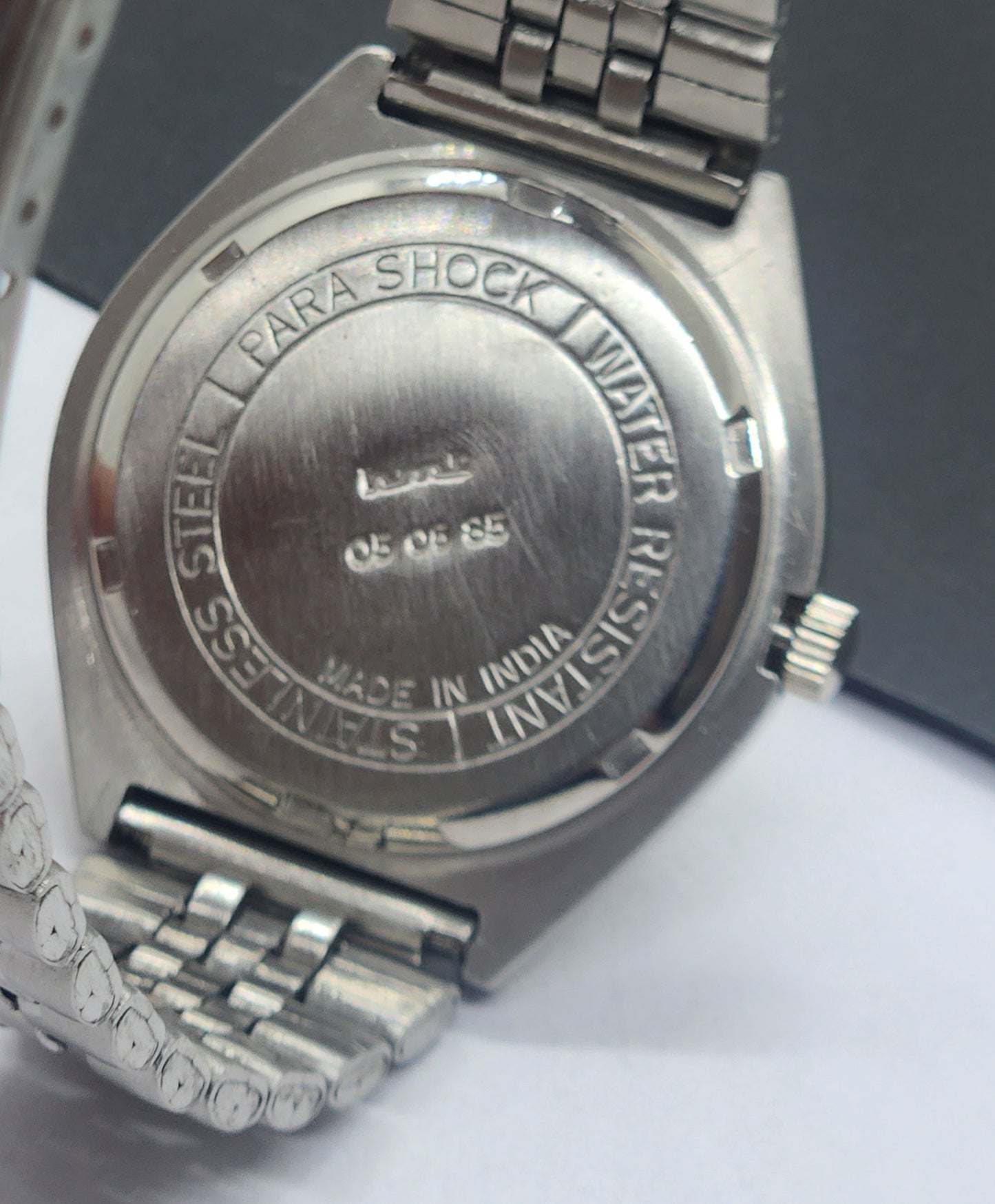 Vintage Original HMT Murya Hand Winding 17 Jewels Black Face Silver Bracelet Men's Wrist Watch F47