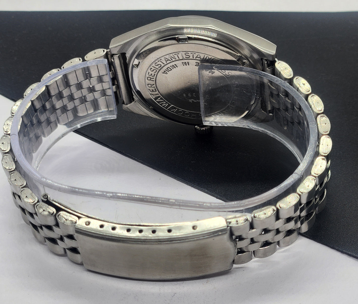 Vintage Original HMT Abhishek Hand Winding 17 Jewels Golden Face Silver Bracelet Men's Wrist Watch F48