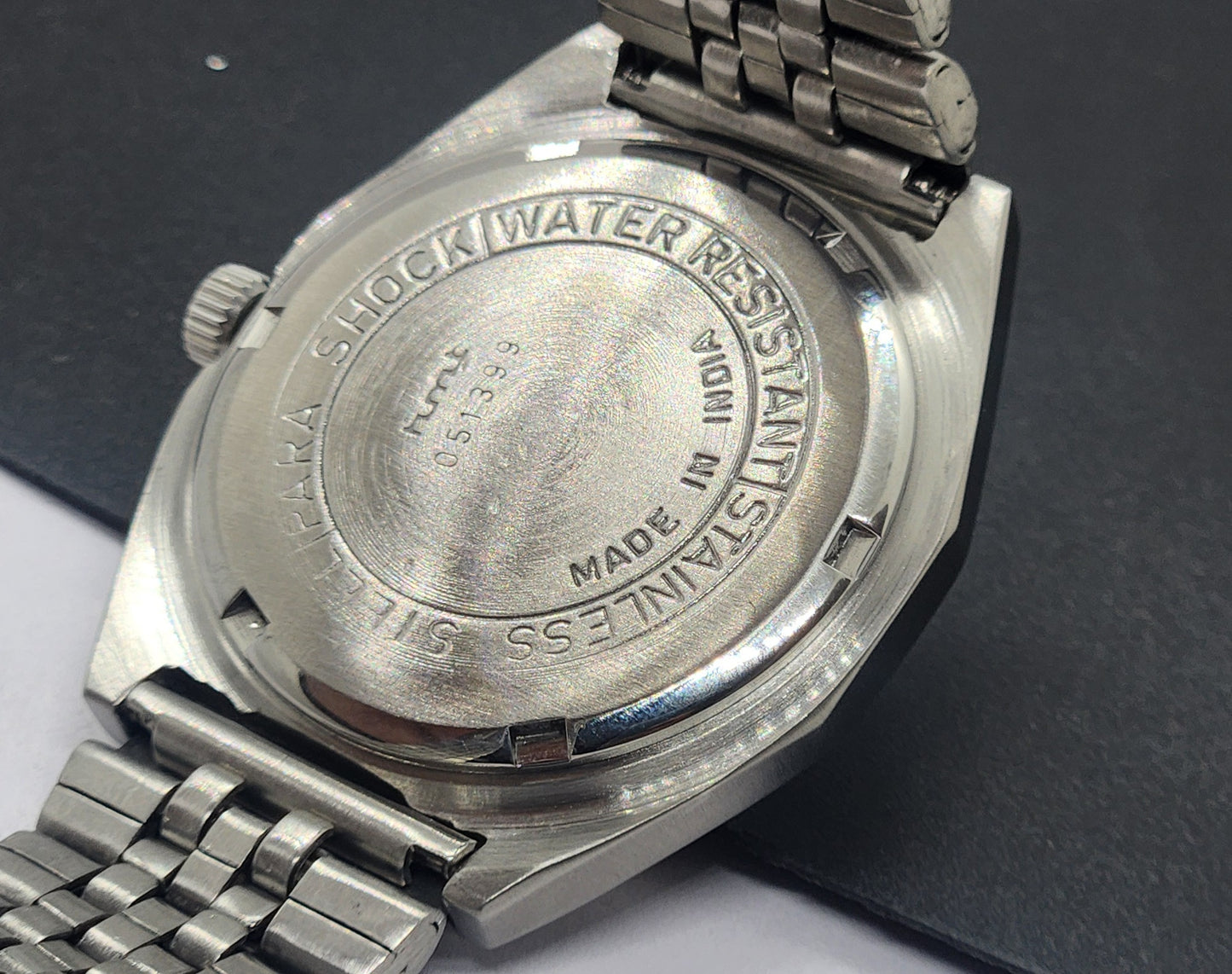 Vintage Original HMT Abhishek Hand Winding 17 Jewels Golden Face Silver Bracelet Men's Wrist Watch F48