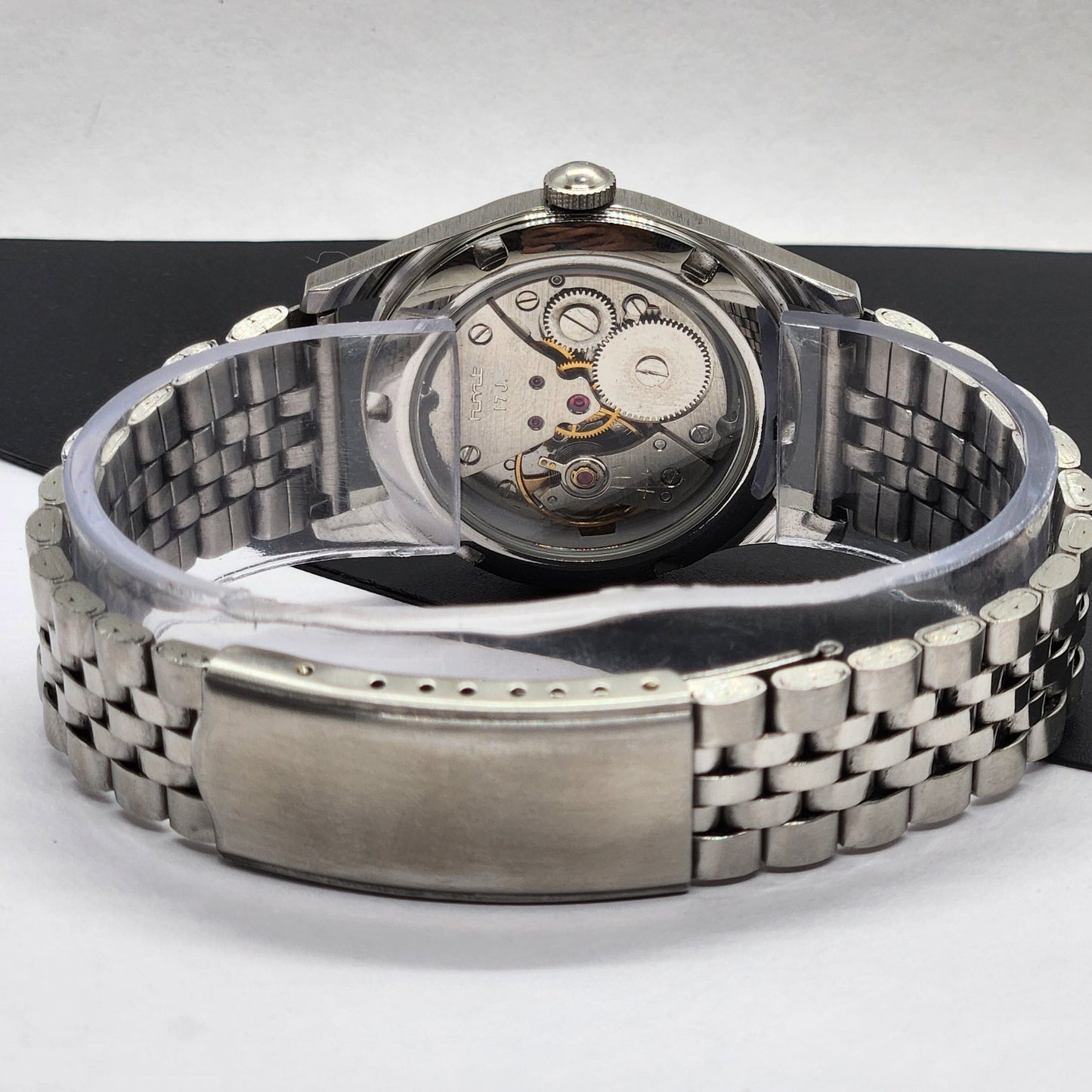Vintage HMT Pilot Hand Winding 17 Jewels Black Face Jubilee Bracelet Men's Wrist Watch F53