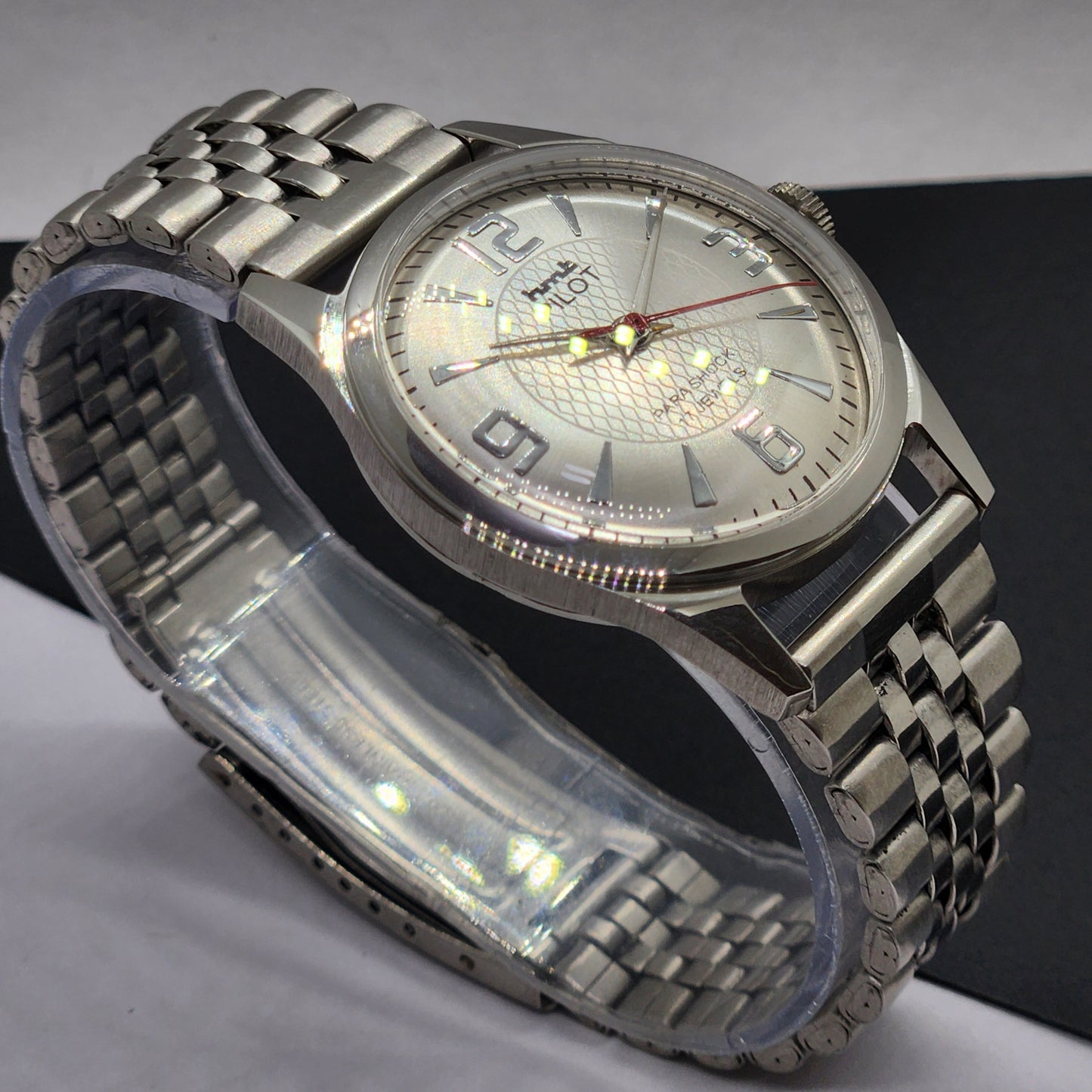 Vintage HMT Pilot Hand Winding 17 Jewels Silver Face Jubilee Bracelet Men's Wrist Watch F54