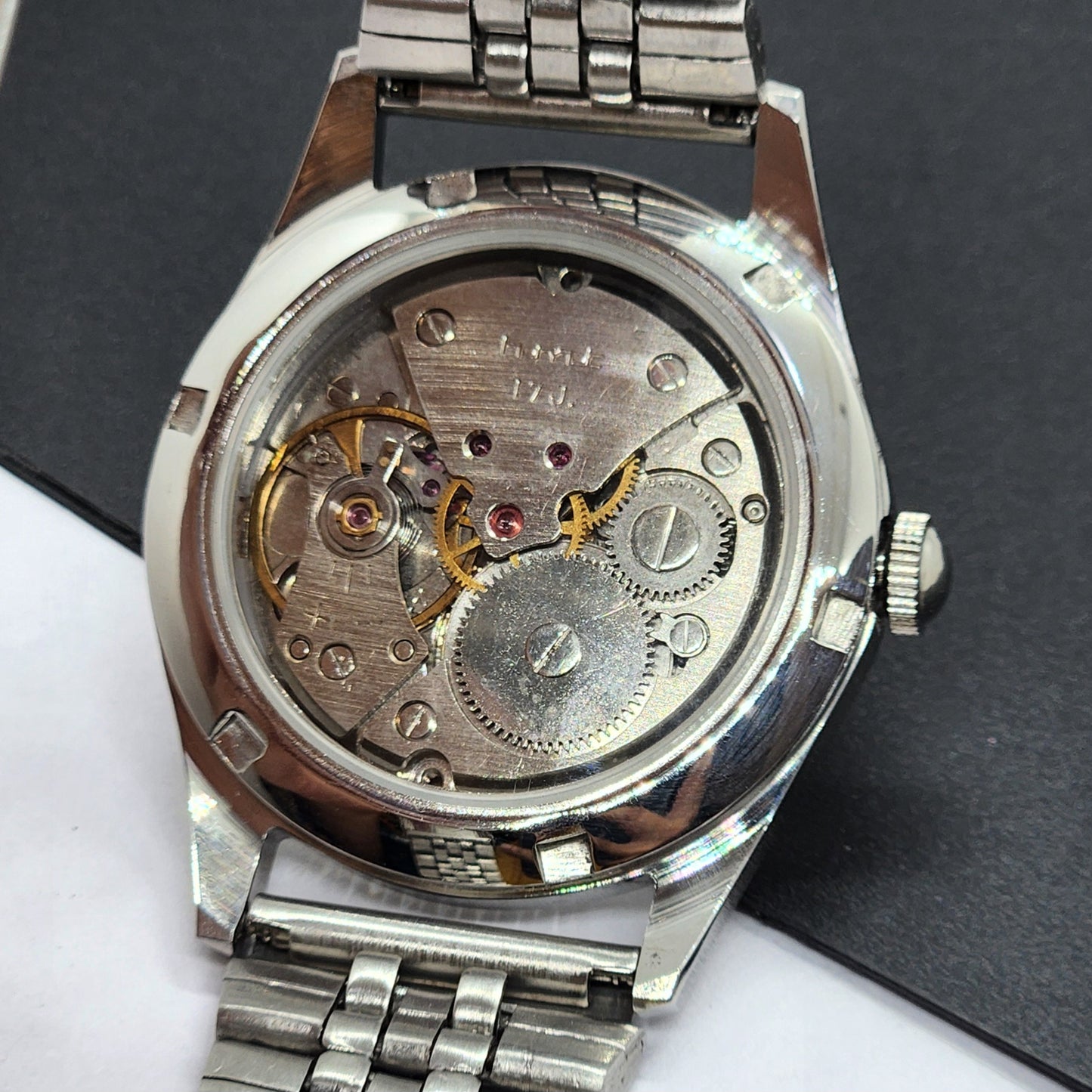 Vintage HMT Pilot Hand Winding 17 Jewels Silver Face Jubilee Bracelet Men's Wrist Watch F54