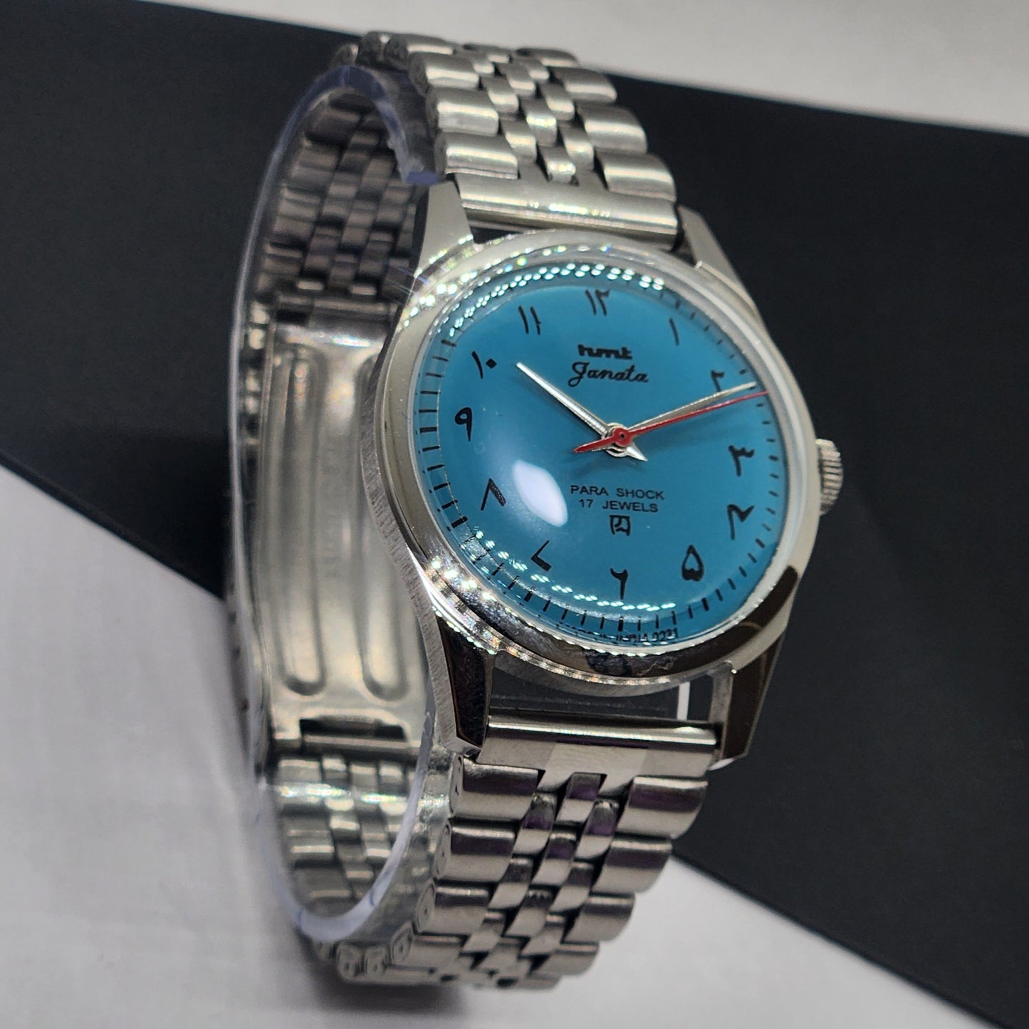 Vintage HMT Janata Hand Winding 17 Jewels Blue Face Jubilee Bracelet Men's Wrist Watch F57