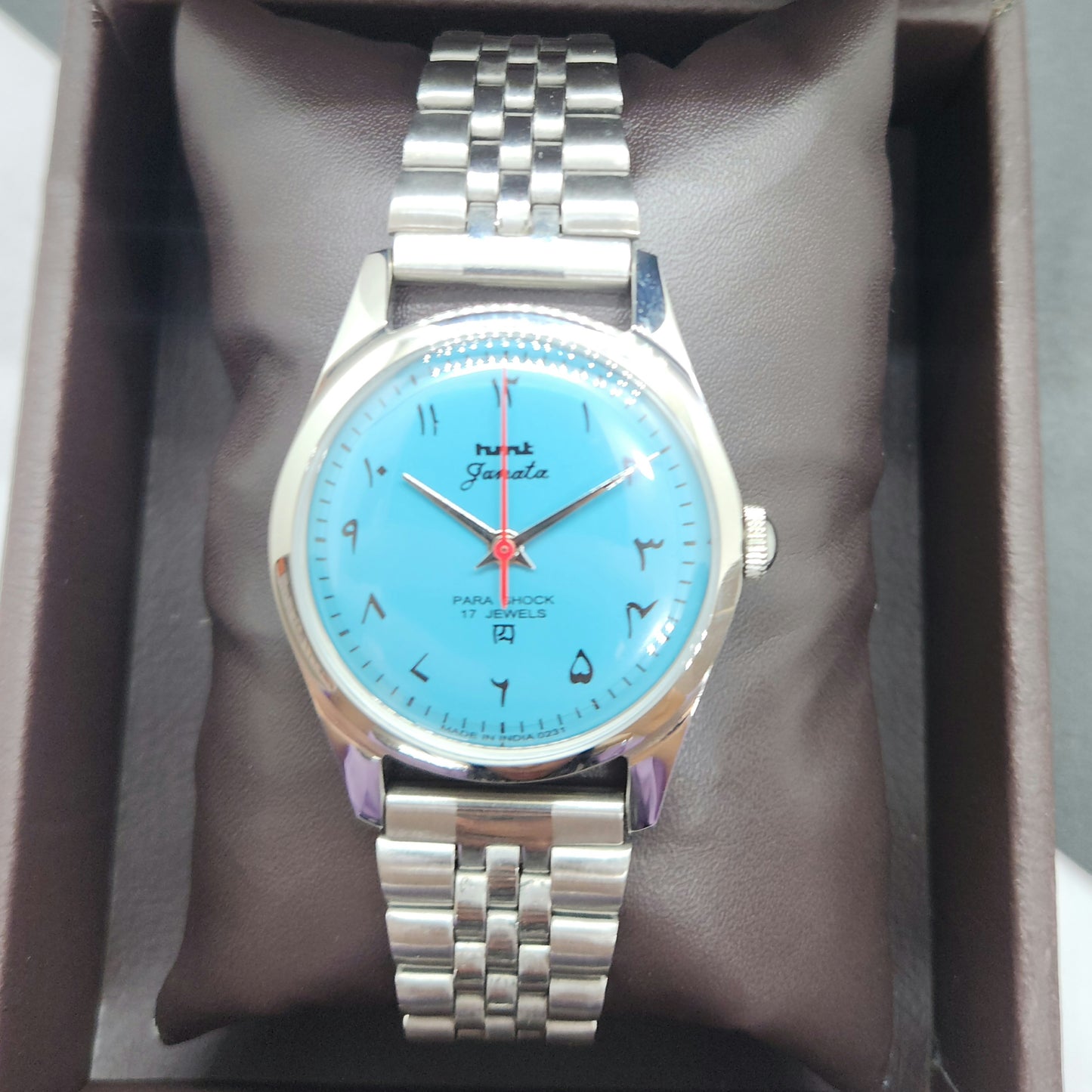 Vintage HMT Janata Hand Winding 17 Jewels Blue Face Jubilee Bracelet Men's Wrist Watch F57