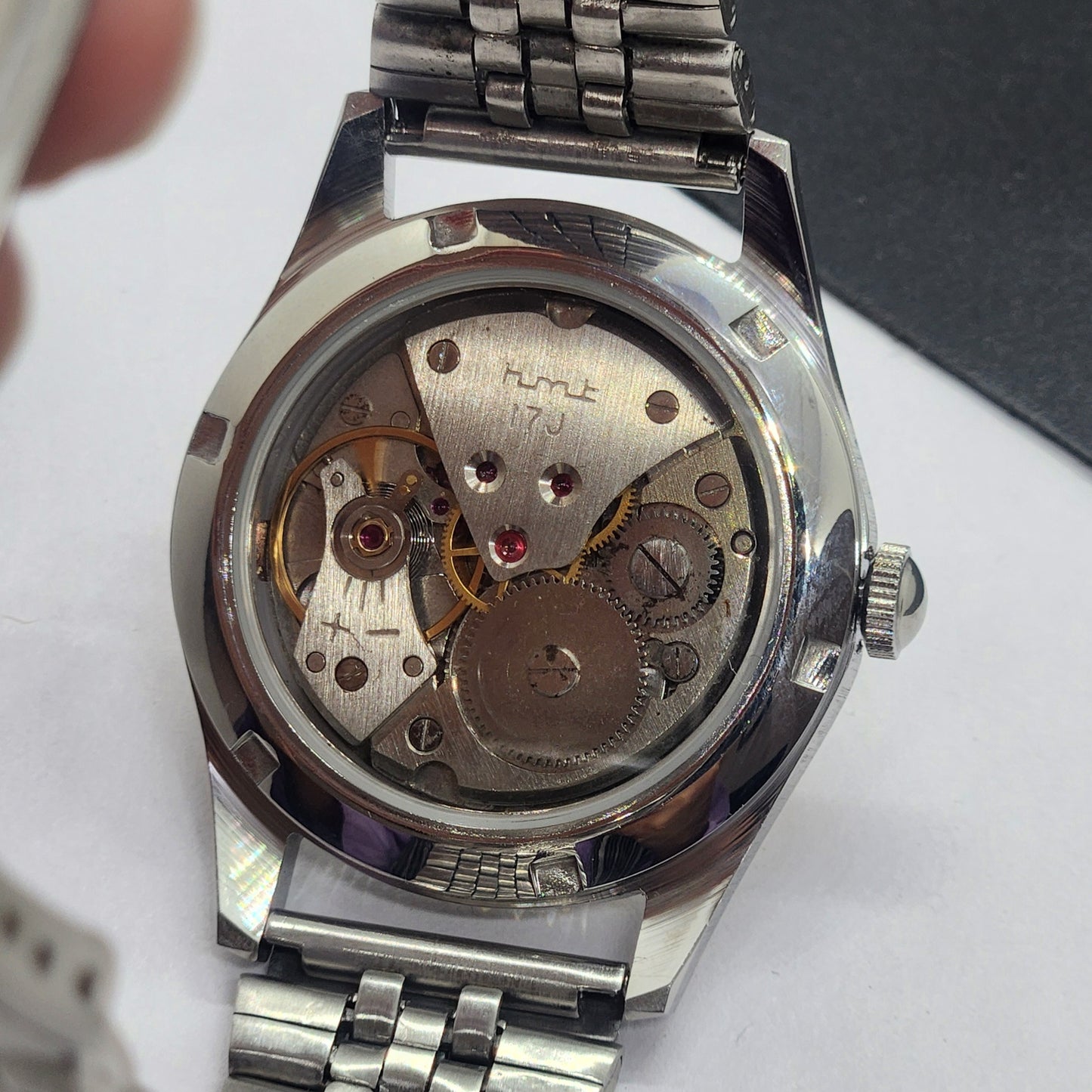 Vintage HMT Janata Urdu Hand Winding 17 Jewels Golden Face Jubilee Bracelet Men's Wrist Watch F59