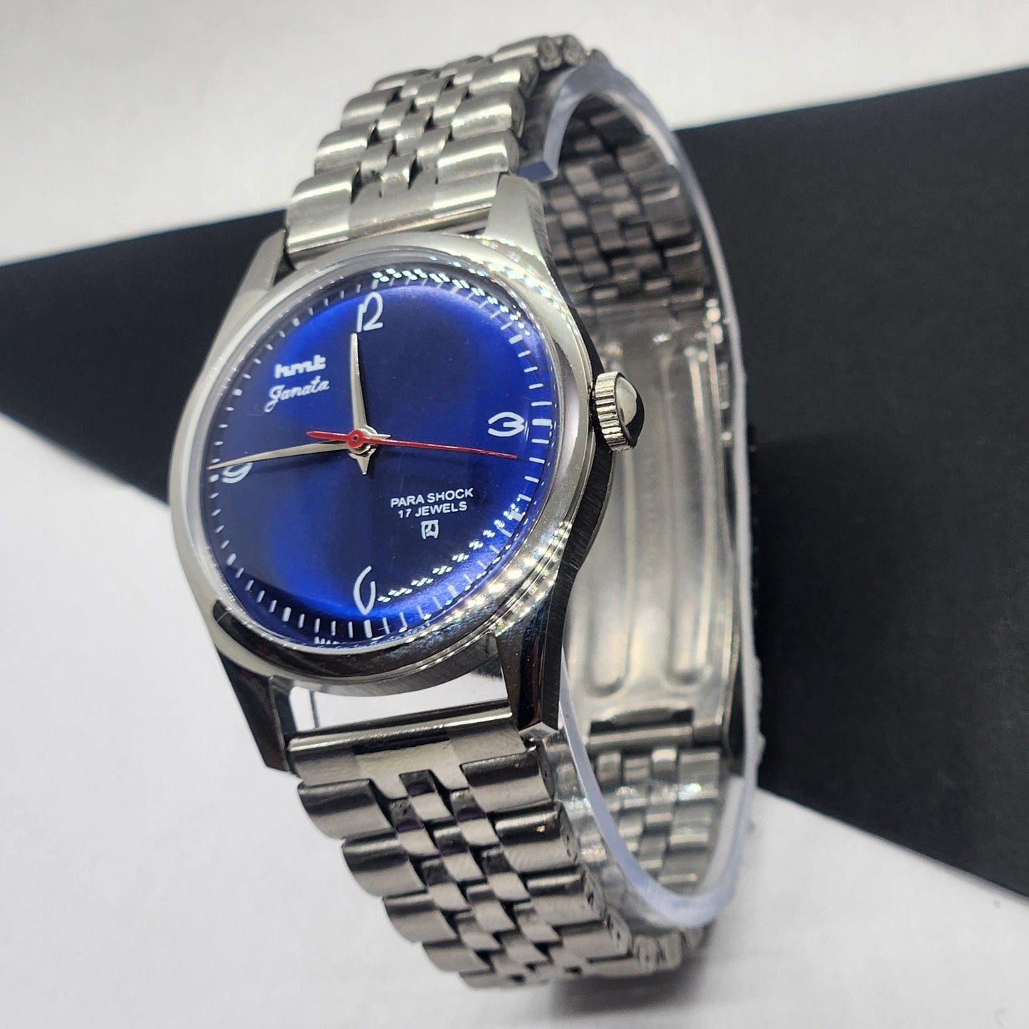 Vintage HMT Janata Hand Winding 17 Jewels Blue Face Jubilee Bracelet Men's Wrist Watch F60