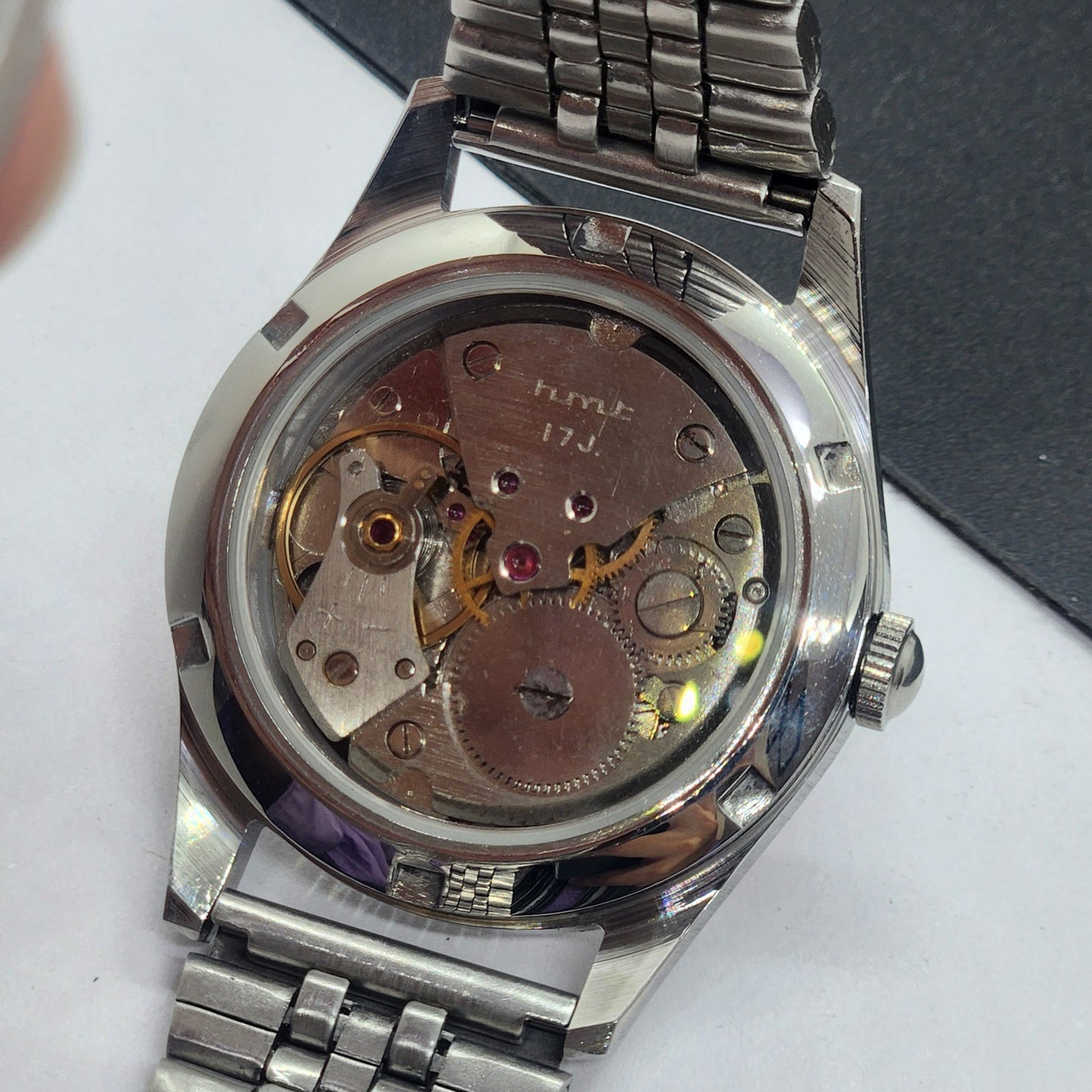 Vintage HMT Janata Urdu Hand Winding 17 Jewels Red Face Jubilee Bracelet Men's Wrist Watch F61