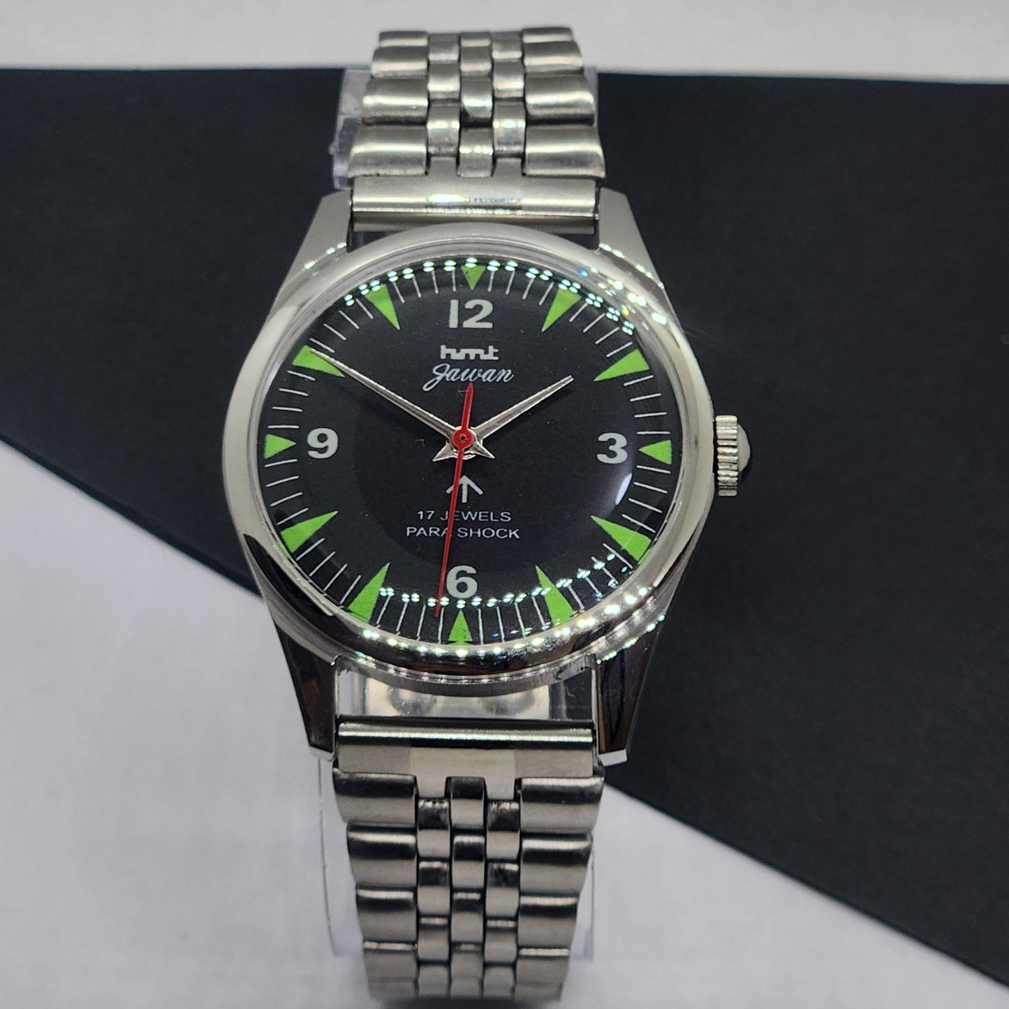 Vintage HMT Jawan Hand Winding 17 Jewels Black Face Jubilee Bracelet Men's Wrist Watch F62