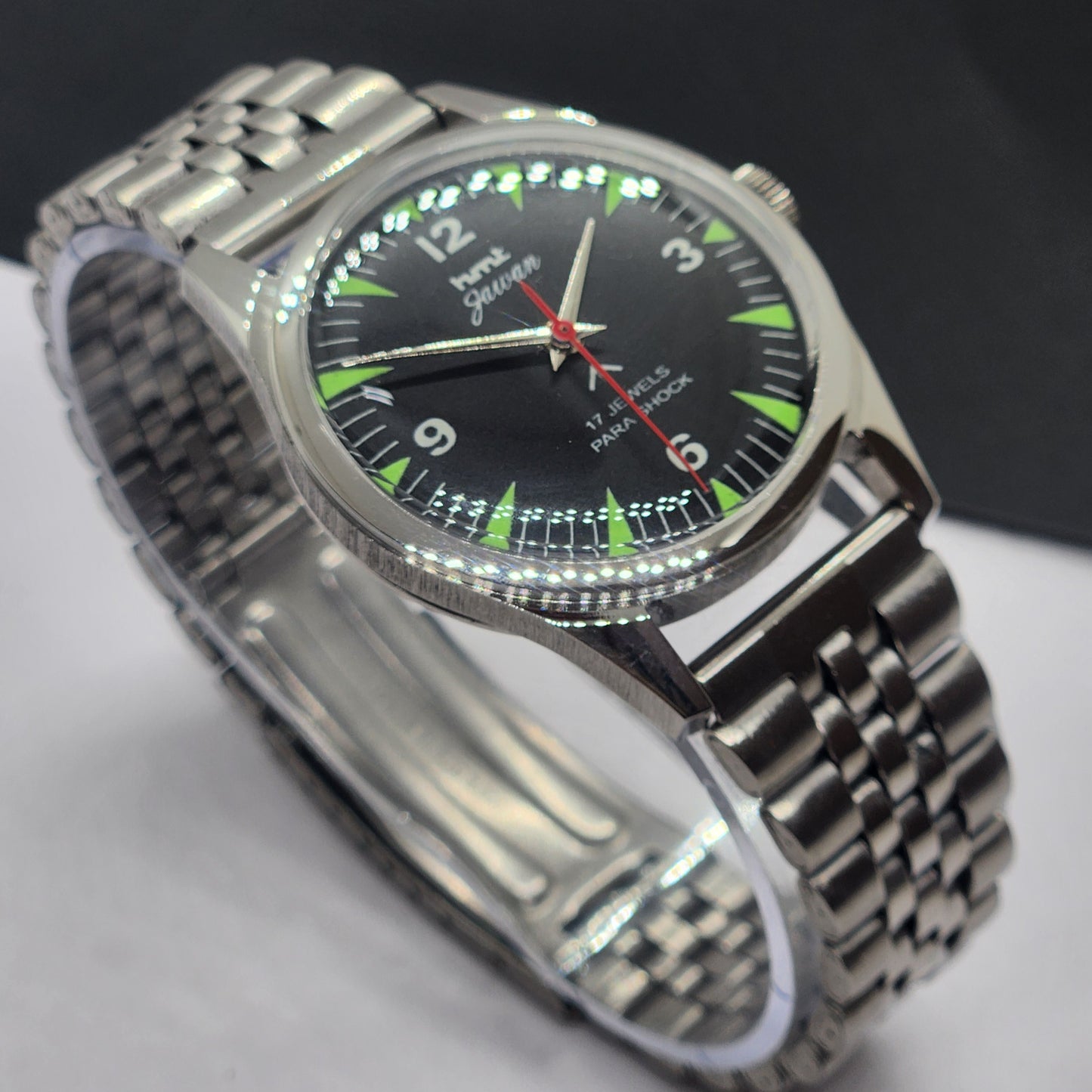 Vintage HMT Jawan Hand Winding 17 Jewels Black Face Jubilee Bracelet Men's Wrist Watch F62