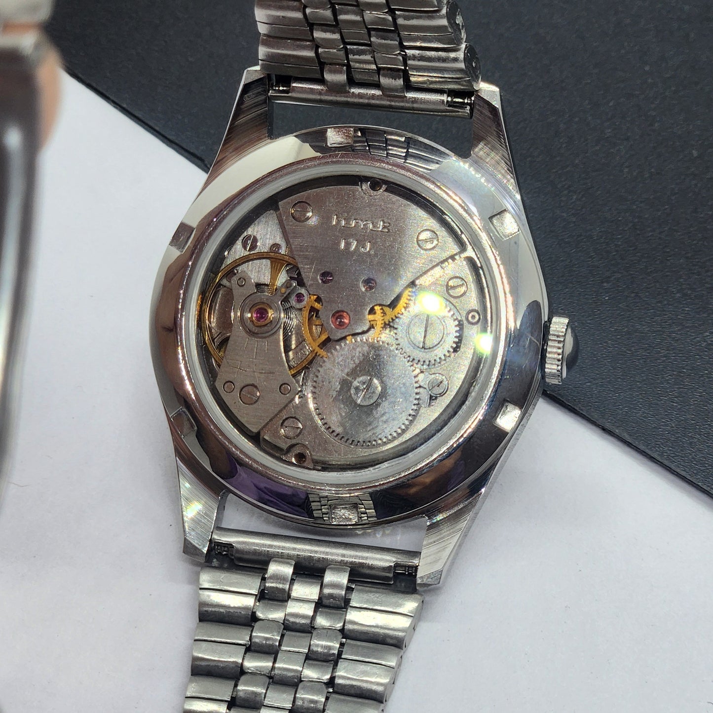 Vintage HMT Jawan Hand Winding 17 Jewels Black Face Jubilee Bracelet Men's Wrist Watch F62