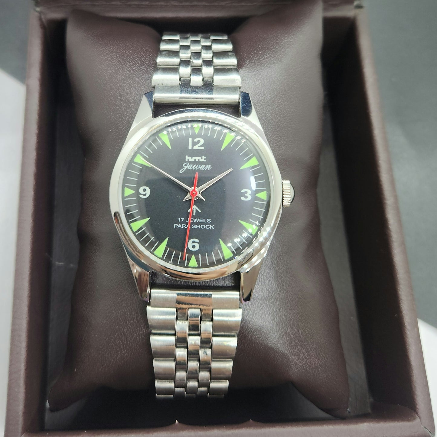Vintage HMT Jawan Hand Winding 17 Jewels Black Face Jubilee Bracelet Men's Wrist Watch F62