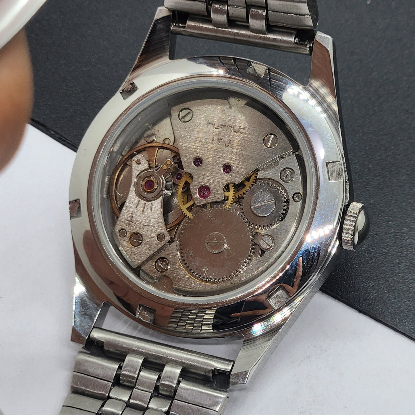 Vintage HMT Janata Devanagari Hand Winding 17 Jewels Purple Face Jubilee Bracelet Men's Wrist Watch F65