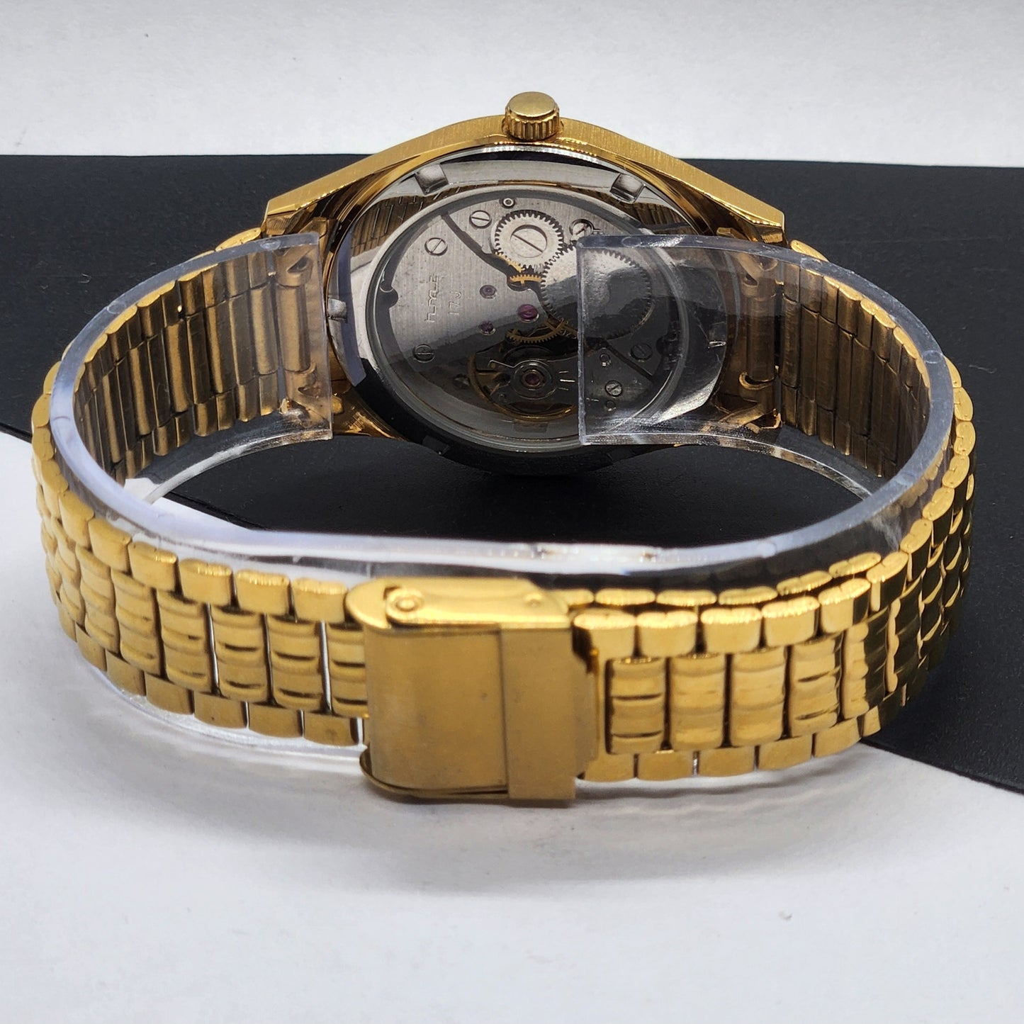 Vintage HMT Janata Urdu Hand Winding 17 Jewels Golden Face 35MM Golden Case Men's Wrist Watch F68