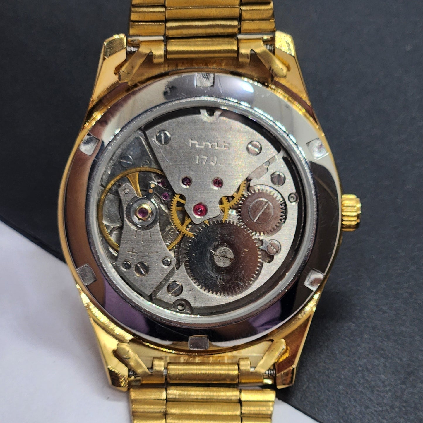 Vintage HMT Janata Urdu Hand Winding 17 Jewels Golden Face 35MM Golden Case Men's Wrist Watch F68