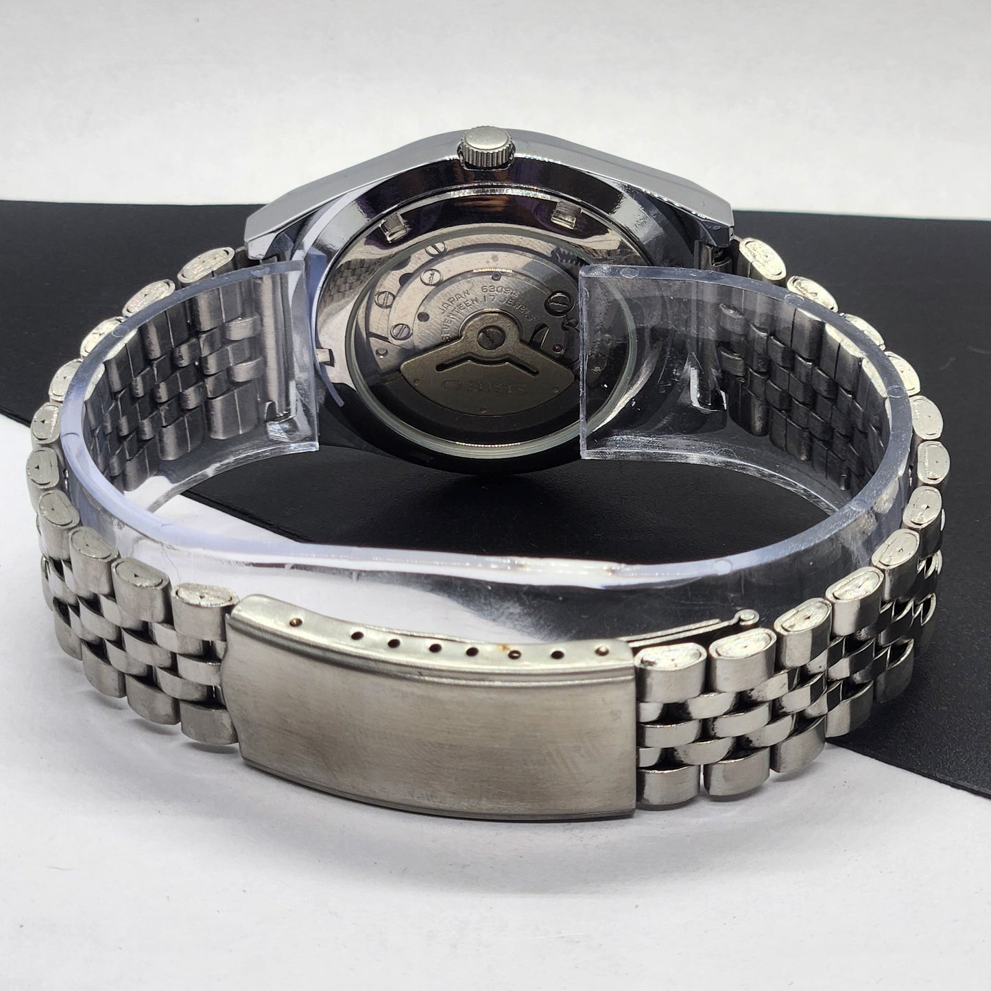 Vintage Mod Seiko 5 Automatic Arabic Blue Face 6309A 17 Jewels Japan Men's Day-Date Wrist Watch F71