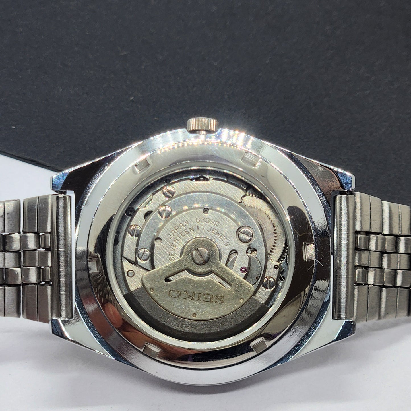 Vintage Mod Seiko 5 Automatic Arabic Blue Face 6309A 17 Jewels Japan Men's Day-Date Wrist Watch F71