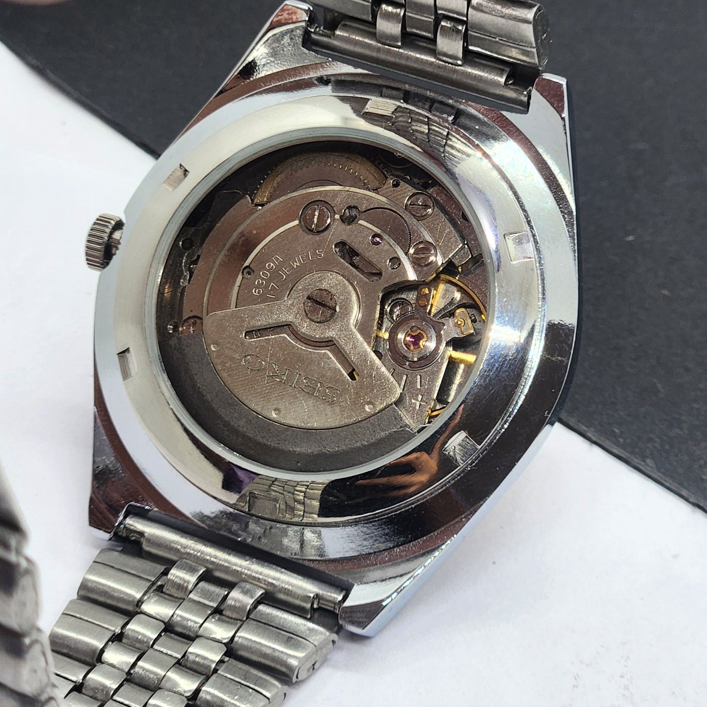 Vintage Mod Seiko 5 Automatic Arabic Golden Face 6309A 17 Jewels Japan Men's Day-Date Wrist Watch F70