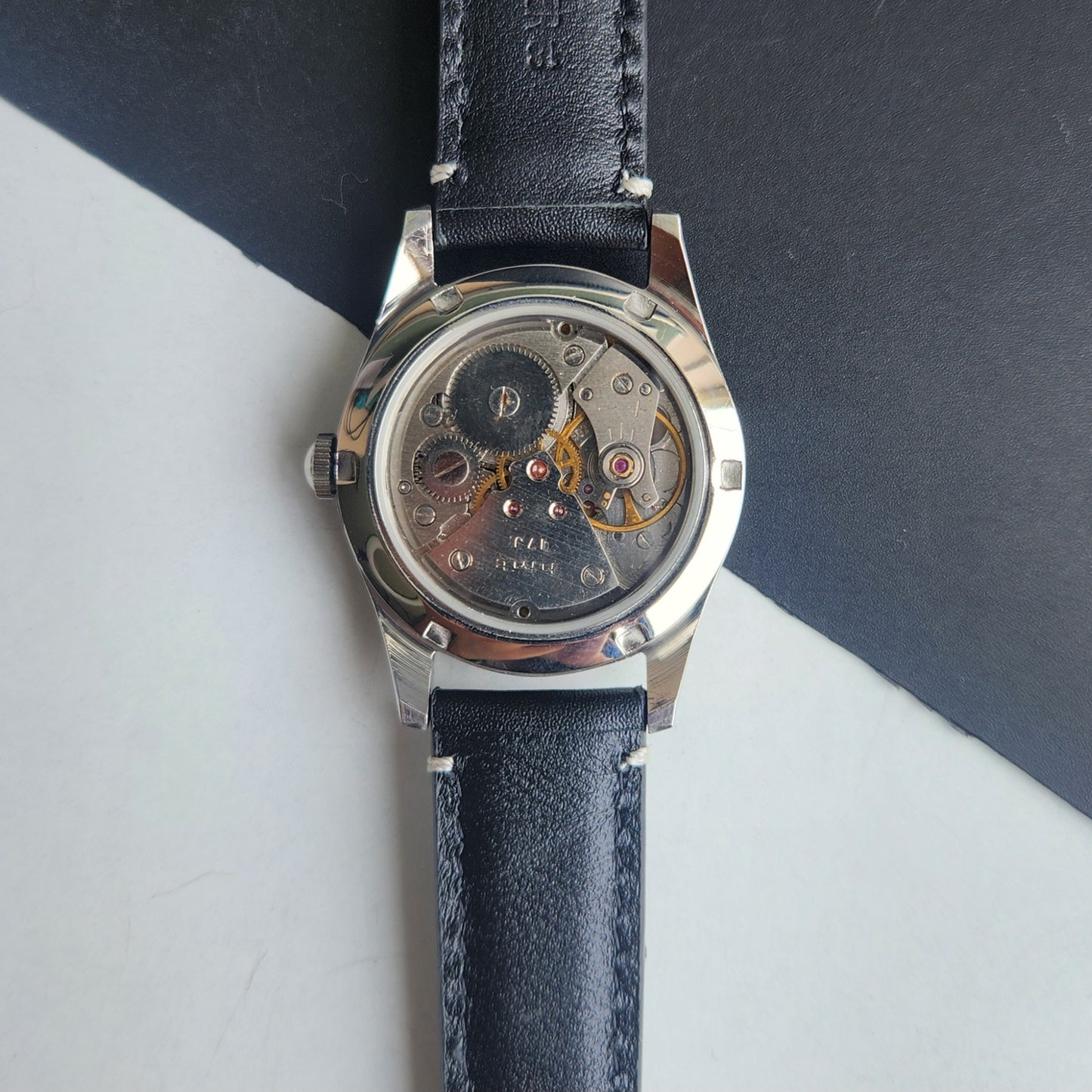 Vintage MOD HMT Pilot Hand Winding 17 Jewels Orange Face Black Leather Strap Men's Wrist Watch F77