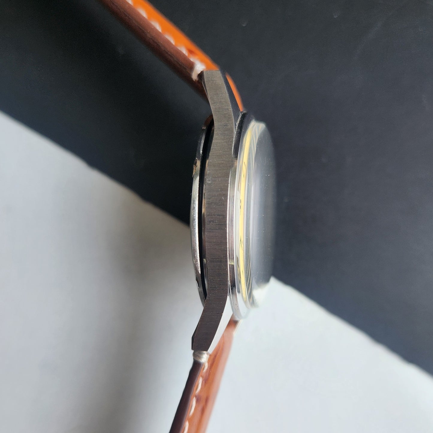 Vintage HMT Pilot Urdu Hand Winding 17 Jewels Yellow Face Brown Croco Leather Strap Men's Wrist Watch F78