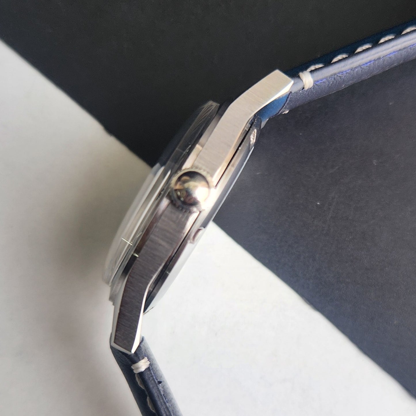 Vintage HMT Janata Urdu Hand Winding 17 Jewels Blue Face Blue Leather Strap Men's Wrist Watch F79