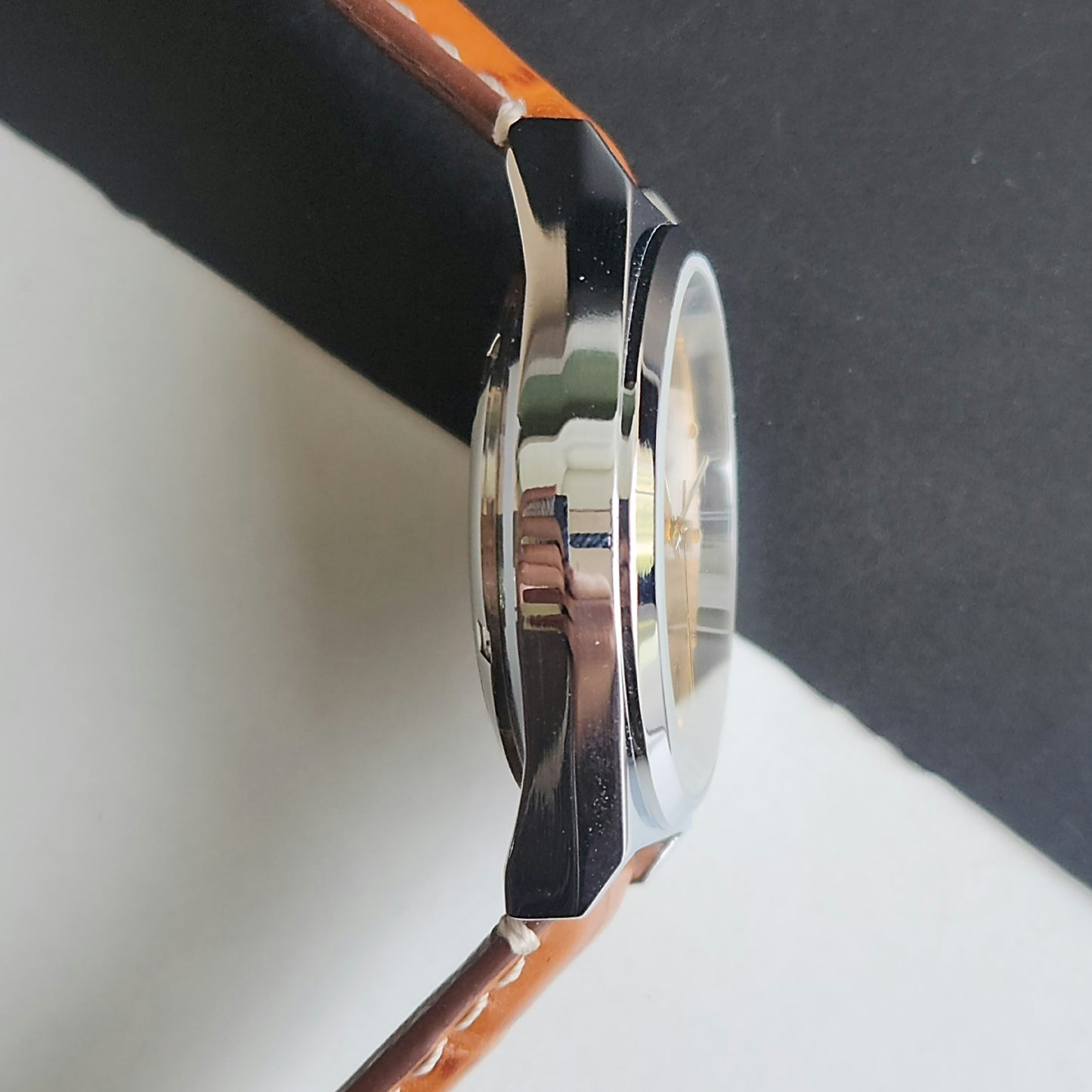 Vintage Mod Seiko 5 Automatic Arabic Golden Face 6309A 17 Jewels Brown Croco Leather Strap Day-Date Men's Wrist Watch F93