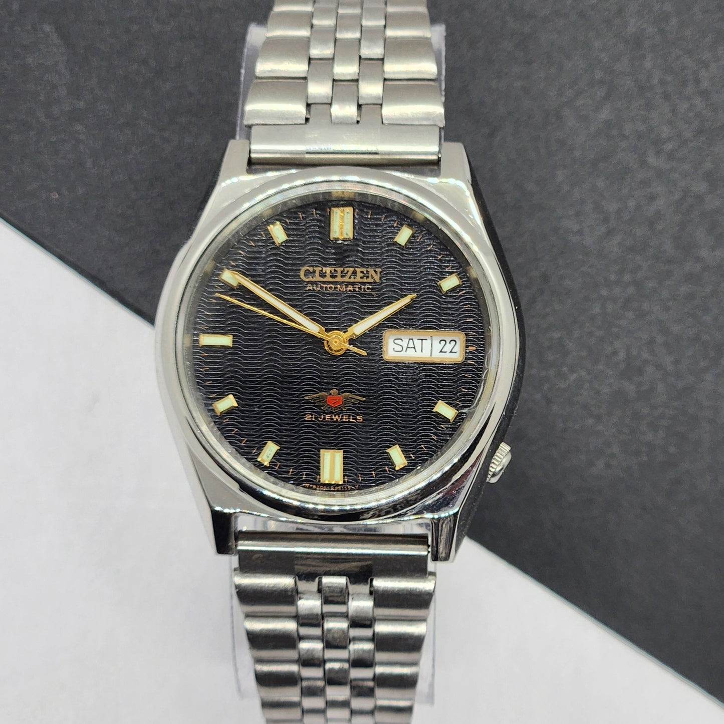 Vintage 1975 Original Citizen Automatic Cal. 8200 Black Face 21 Jewels Day-Date Japanese Men's Wrist Watch EG36