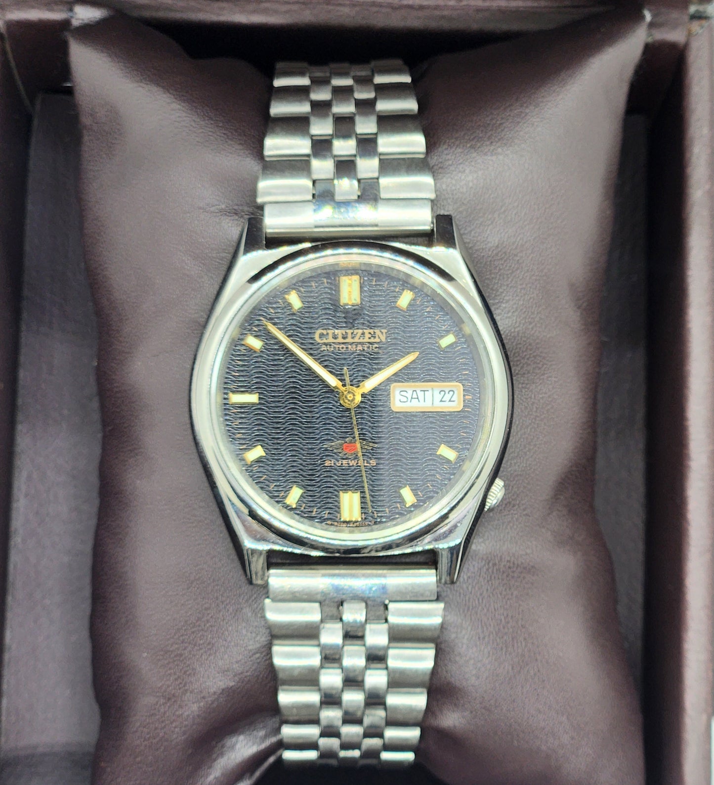 Vintage 1975 Original Citizen Automatic Cal. 8200 Black Face 21 Jewels Day-Date Japanese Men's Wrist Watch EG36