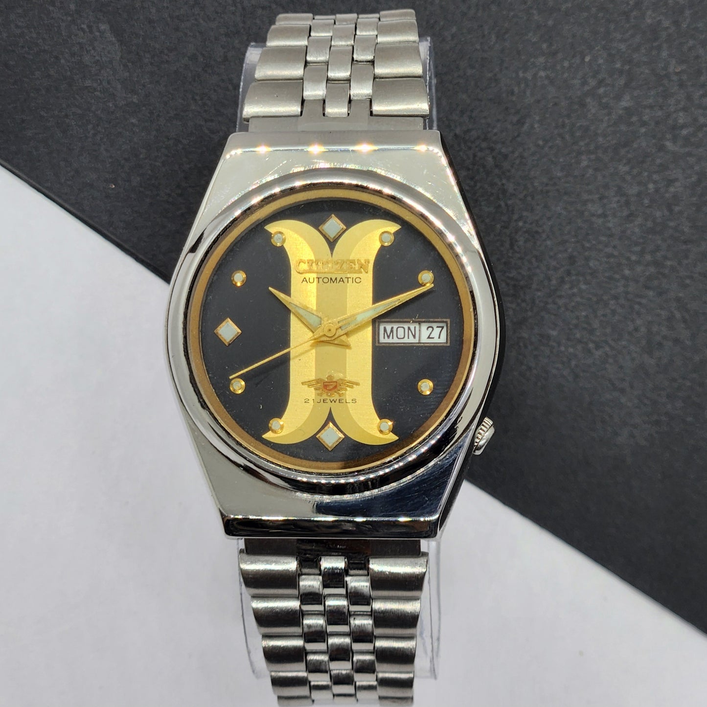 Vintage 1976 Original Citizen Automatic Cal. 8200 Black Face 21 Jewels Day-Date Japanese Men's Wrist Watch EG38