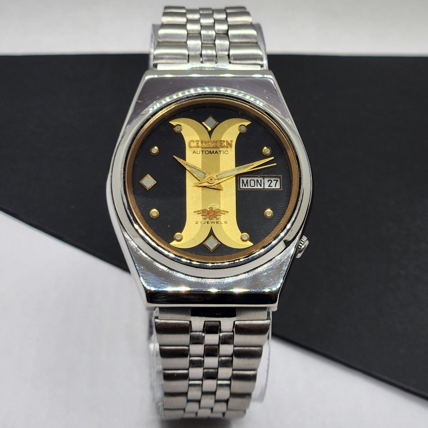 Vintage 1976 Original Citizen Automatic Cal. 8200 Black Face 21 Jewels Day-Date Japanese Men's Wrist Watch EG38